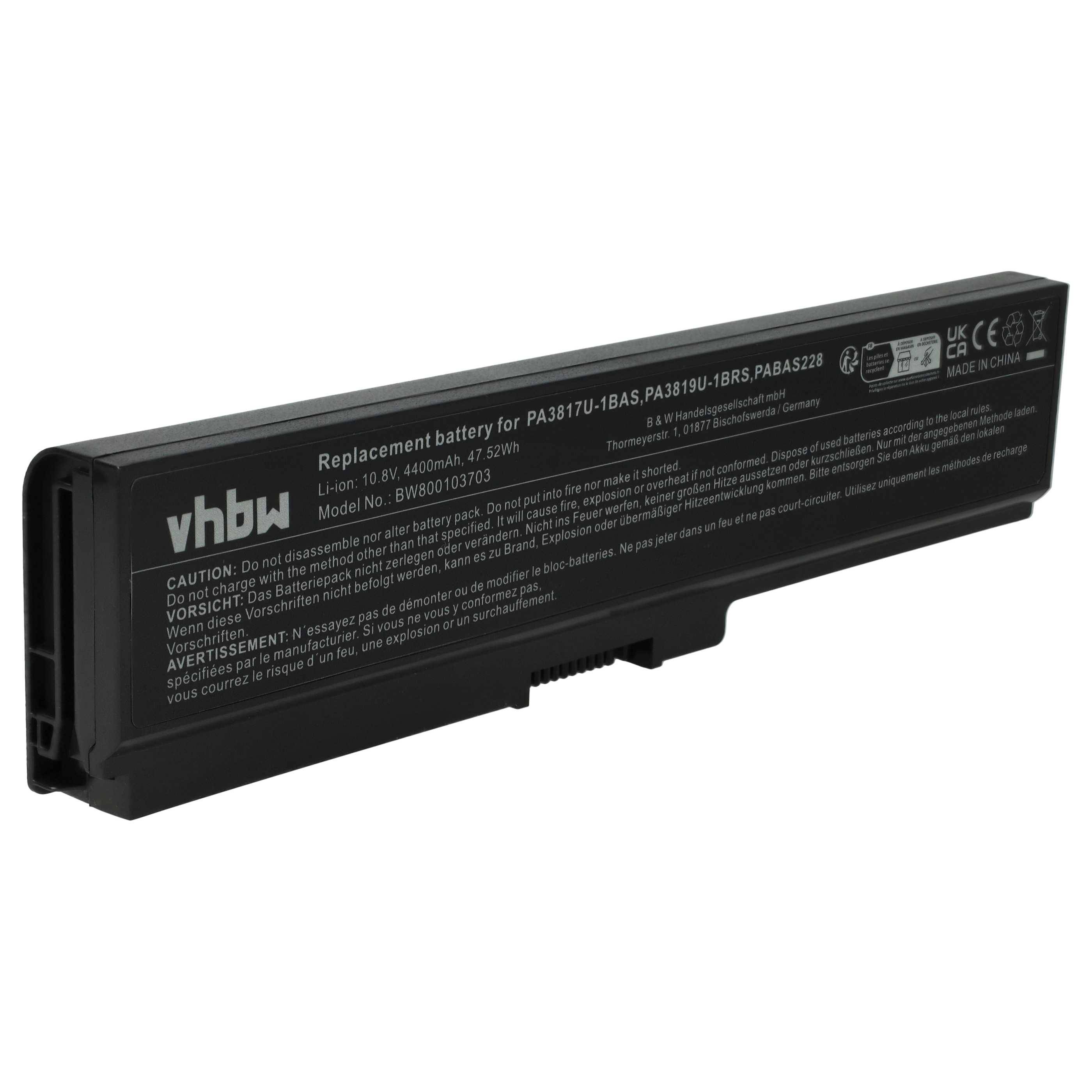 vhbw Akku kompatibel mit Toshiba Satellite L755-S5357, L755-S5358, L755-S5362, L755-S5360 Notebook (4400 mAh, 10,8 V, Li-Ion)