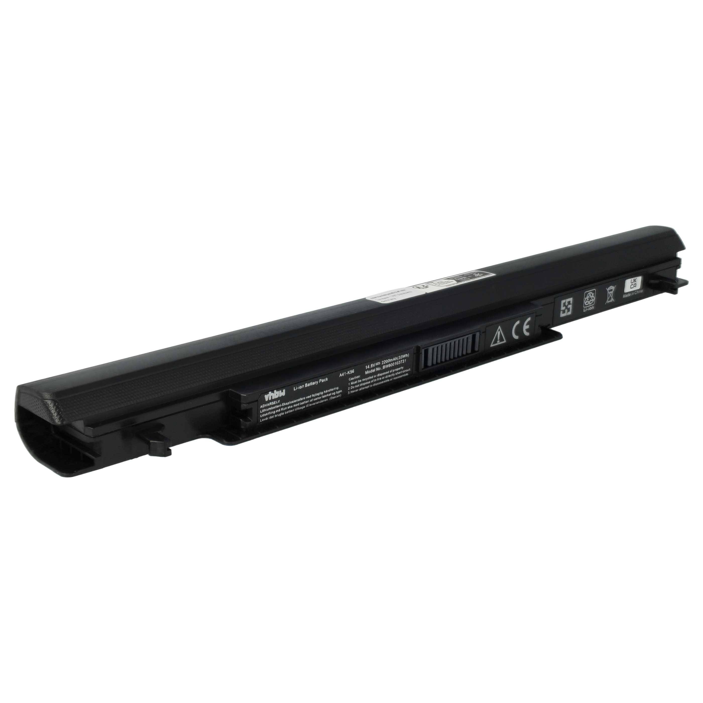 vhbw Akku kompatibel mit Asus S56CM-XX046R, S56CM-XX069D, S56CM-XX034X, S56CM-XX035V, S56CM-XX035X Notebook (2200 mAh, 14,8 V, Li-Ion)