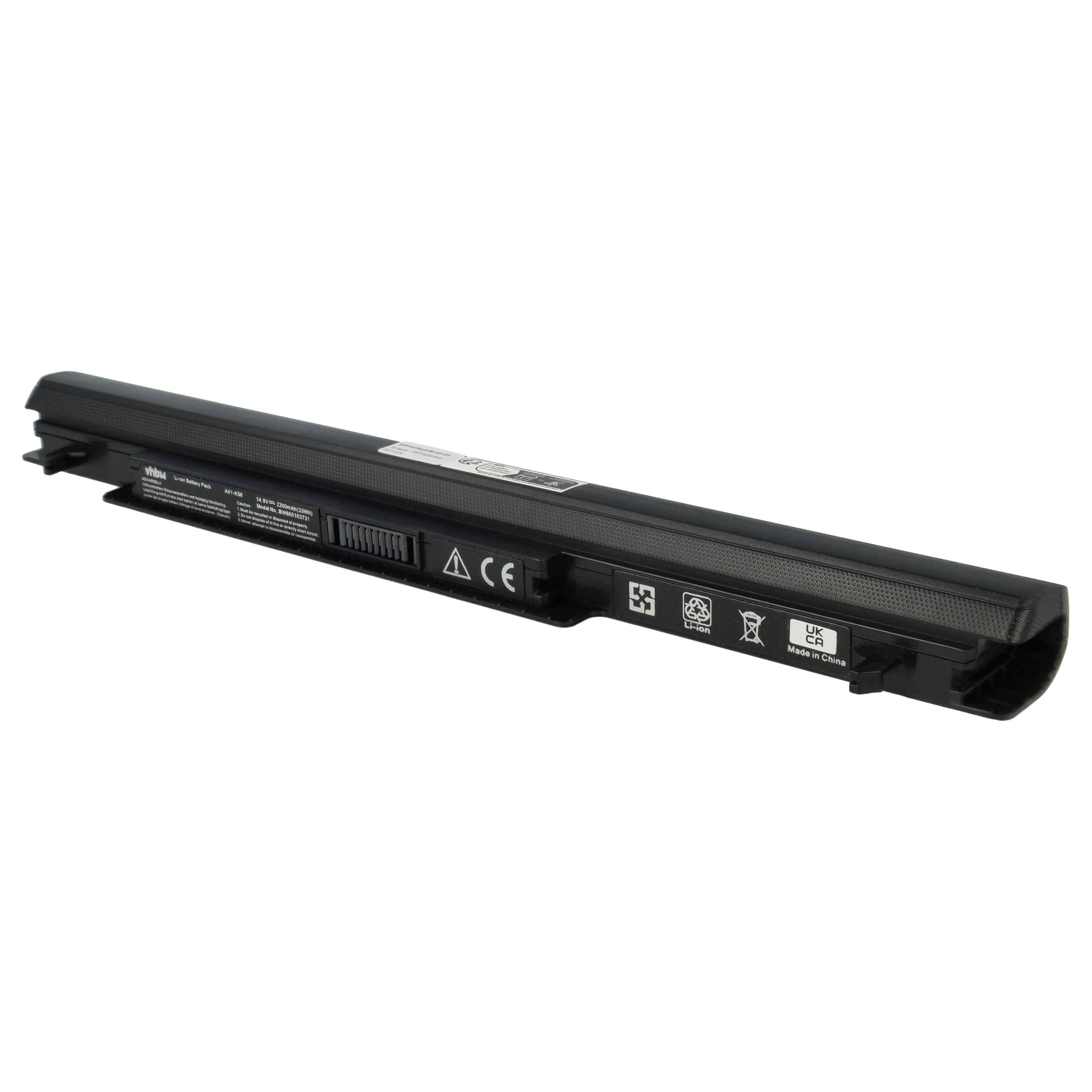 vhbw Akku kompatibel mit Asus S56CM-XX046R, S56CM-XX069D, S56CM-XX034X, S56CM-XX035V, S56CM-XX035X Notebook (2200 mAh, 14,8 V, Li-Ion)