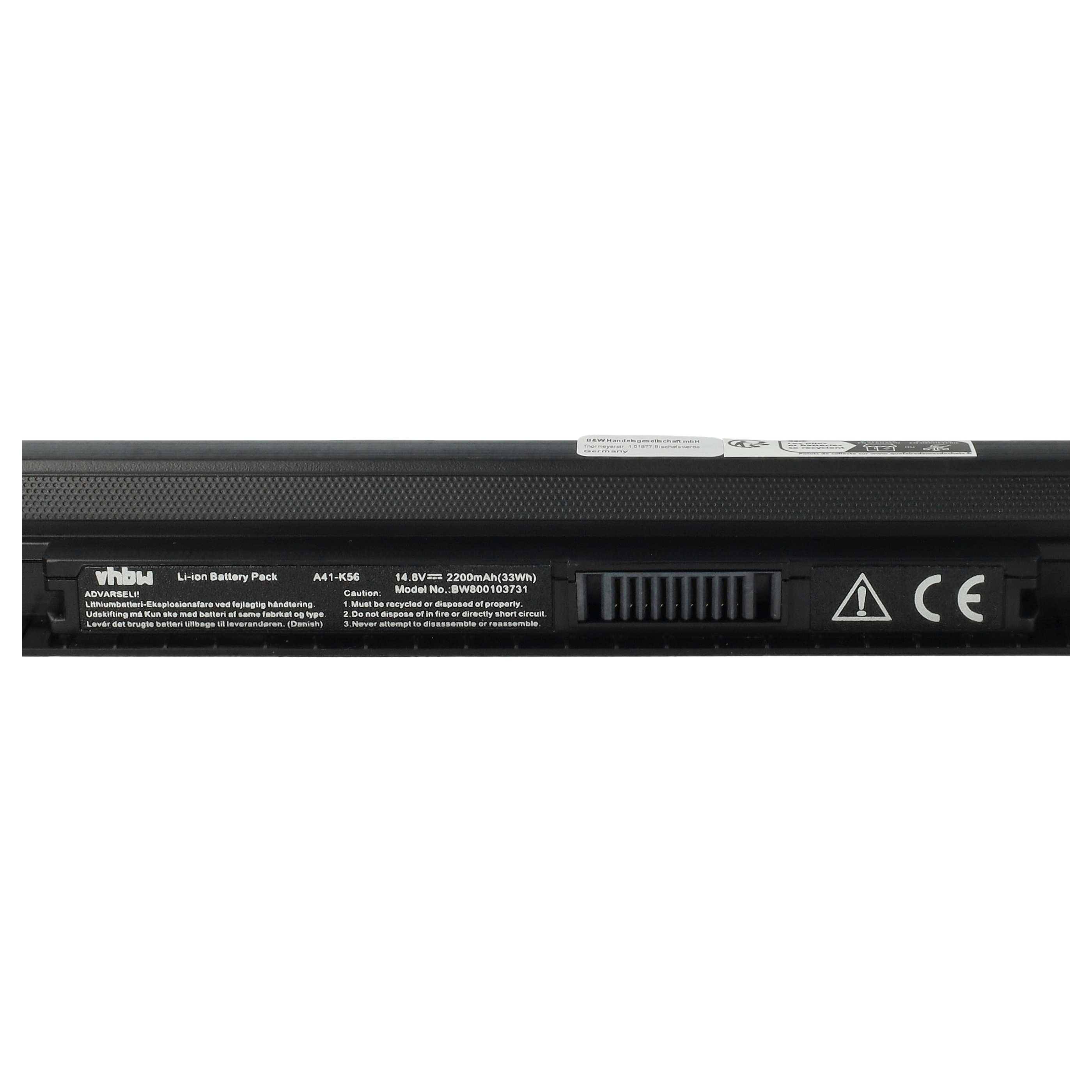vhbw Akku kompatibel mit Asus S56CM-XX046R, S56CM-XX069D, S56CM-XX034X, S56CM-XX035V, S56CM-XX035X Notebook (2200 mAh, 14,8 V, Li-Ion)