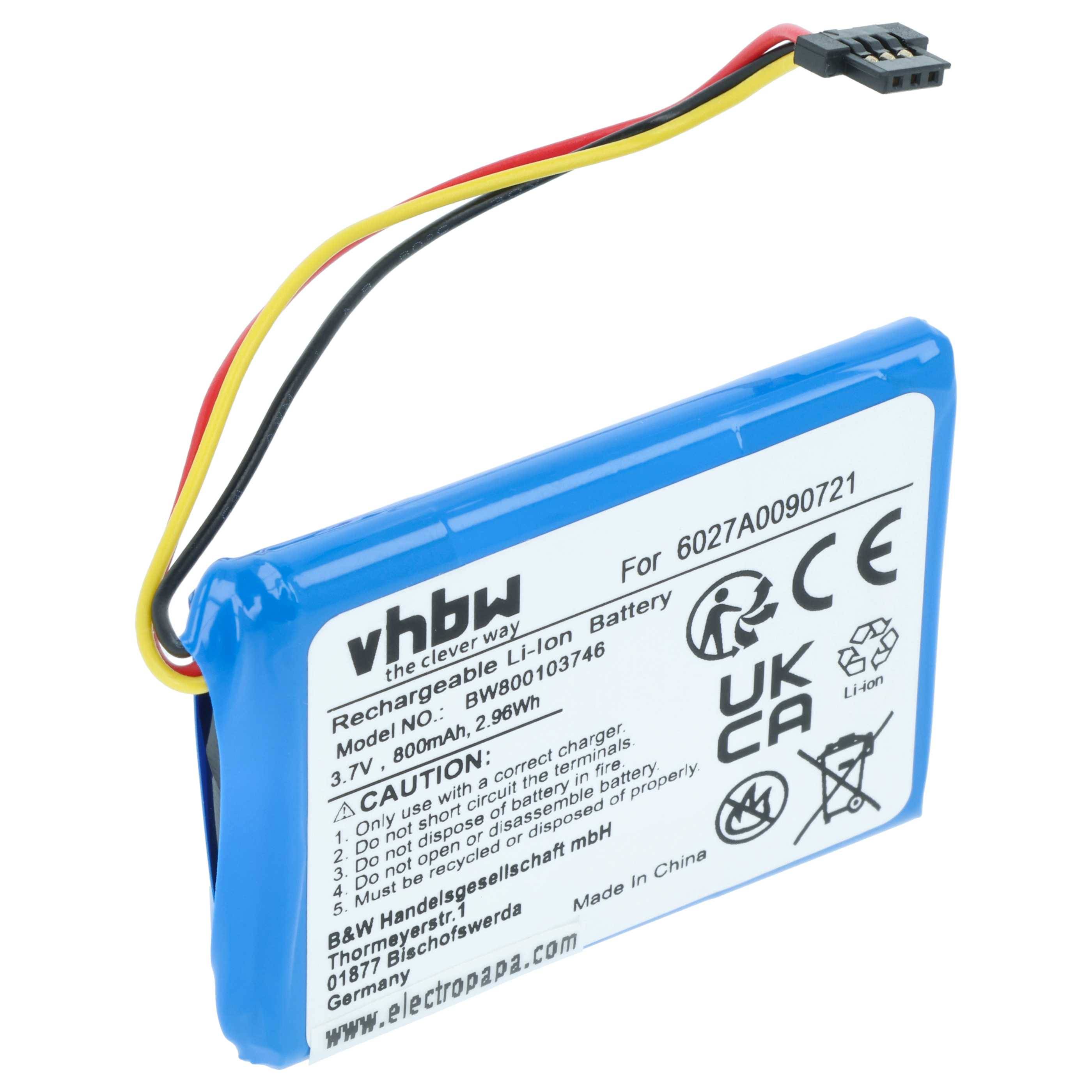 vhbw Akku kompatibel mit TomTom 1EF0.017.03, 1ET0.052.09, 4EF0.017.00, 4EF00 GPS Navigation Navi (800mAh, 3,7V, Li-Ion)