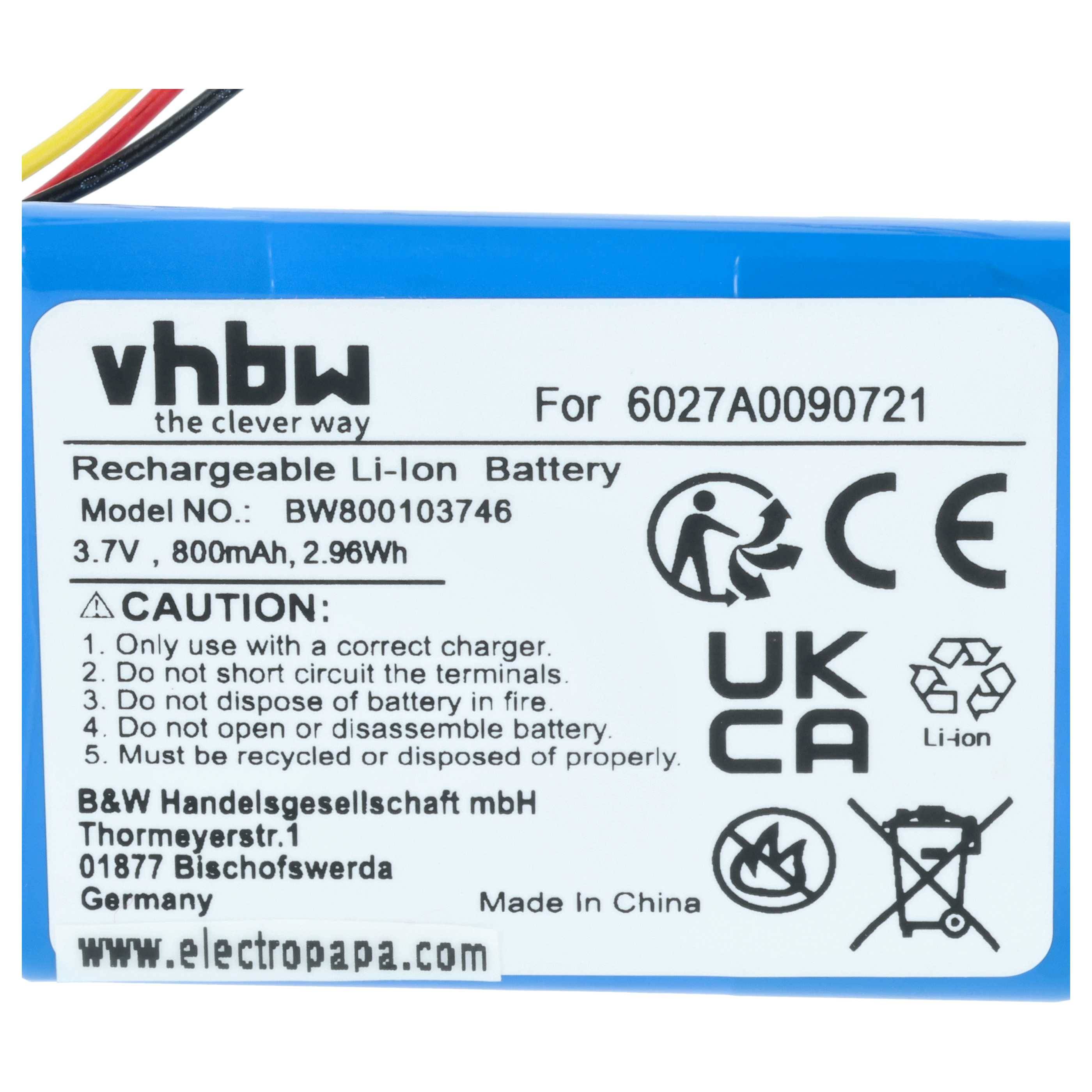 vhbw Akku kompatibel mit TomTom 1EF0.017.03, 1ET0.052.09, 4EF0.017.00, 4EF00 GPS Navigation Navi (800mAh, 3,7V, Li-Ion)