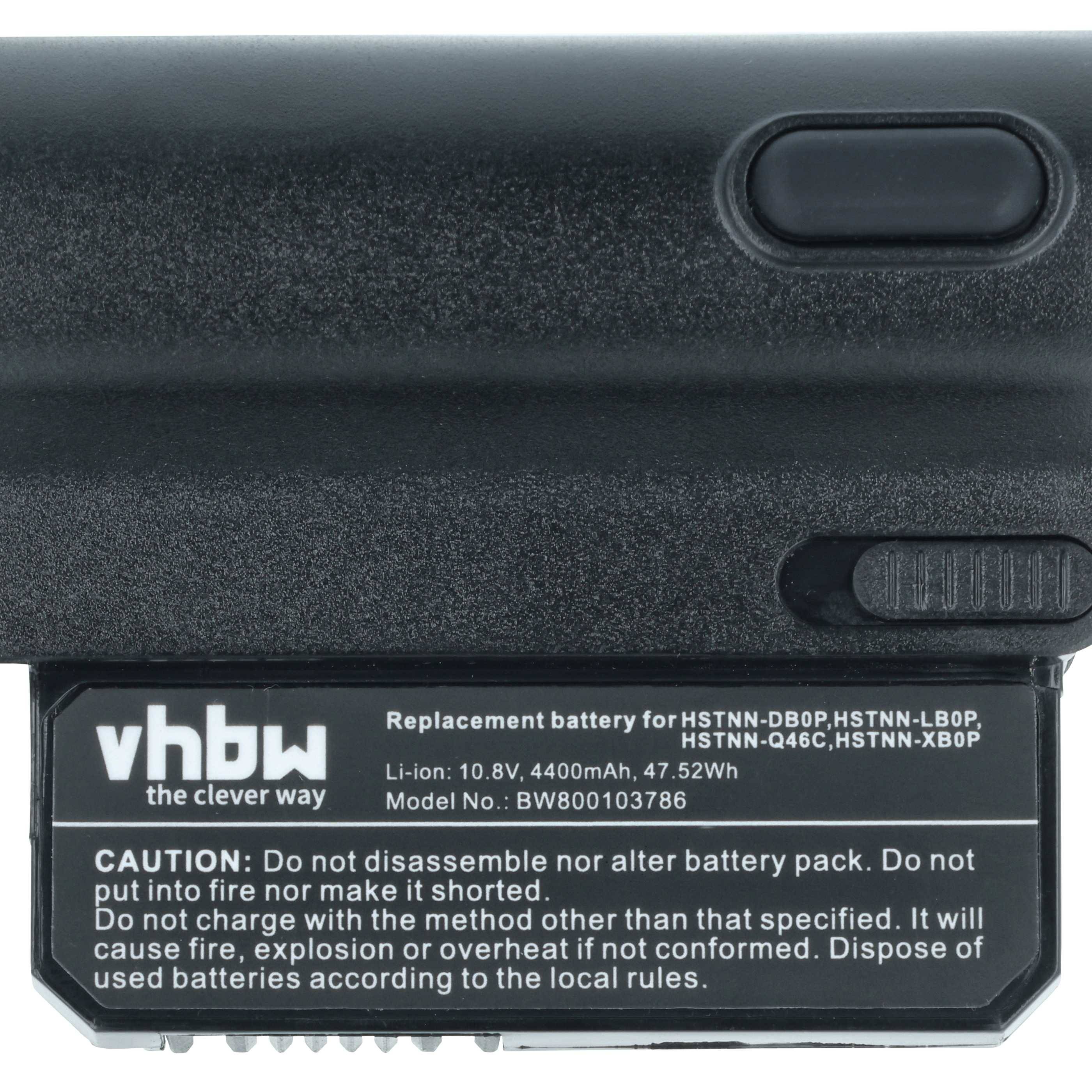 vhbw Ersatzakku für HSTNN-DB0P, HSTNN-LB0P. Li-Ion, 10,8V, 4400mAh, 47,5Wh. Modell-Nr.: BW800103786. Sicherheitshinweise enthalten.