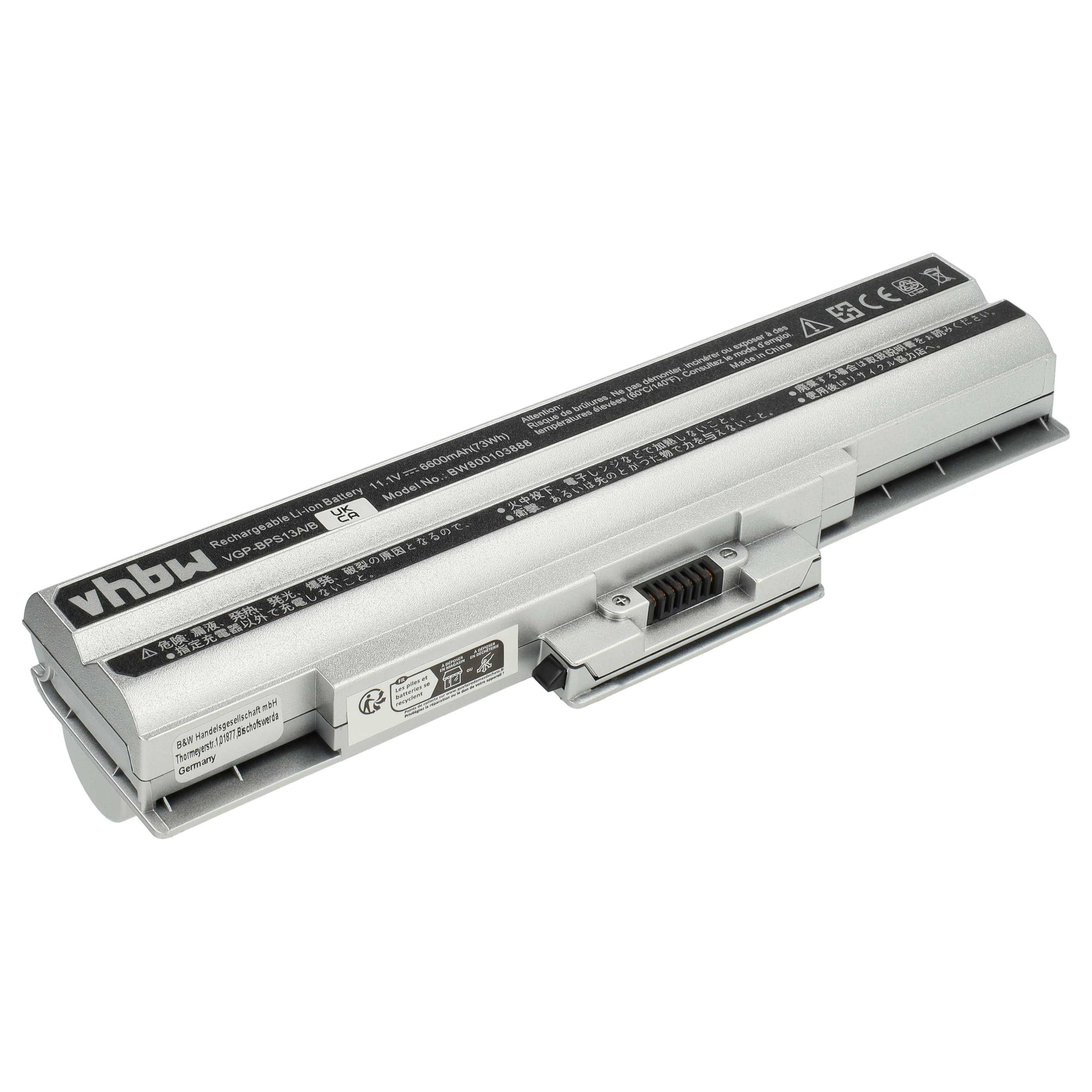 vhbw Akku kompatibel mit Sony Vaio VGN-AW80US, VGN-AW81DS, VGN-AW81JS, VGN-AW81YS Notebook (6600mAh, 11,1V, Li-Ion)