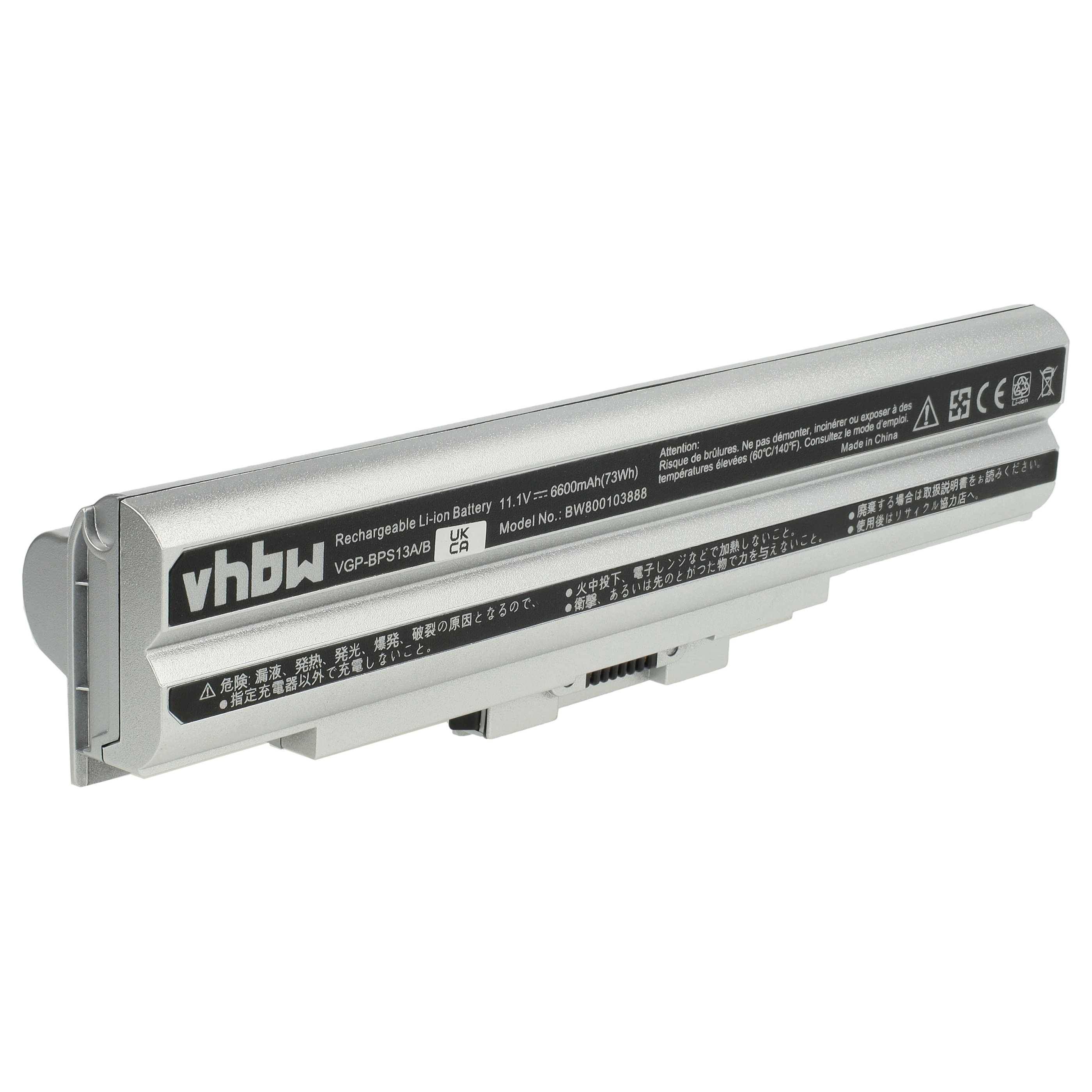 vhbw Akku kompatibel mit Sony Vaio VGN-SR26/S, VGN-SR26GN/B, VGN-SR26MN/B, VGN-SR27TN/B Notebook (6600mAh, 11,1V, Li-Ion)
