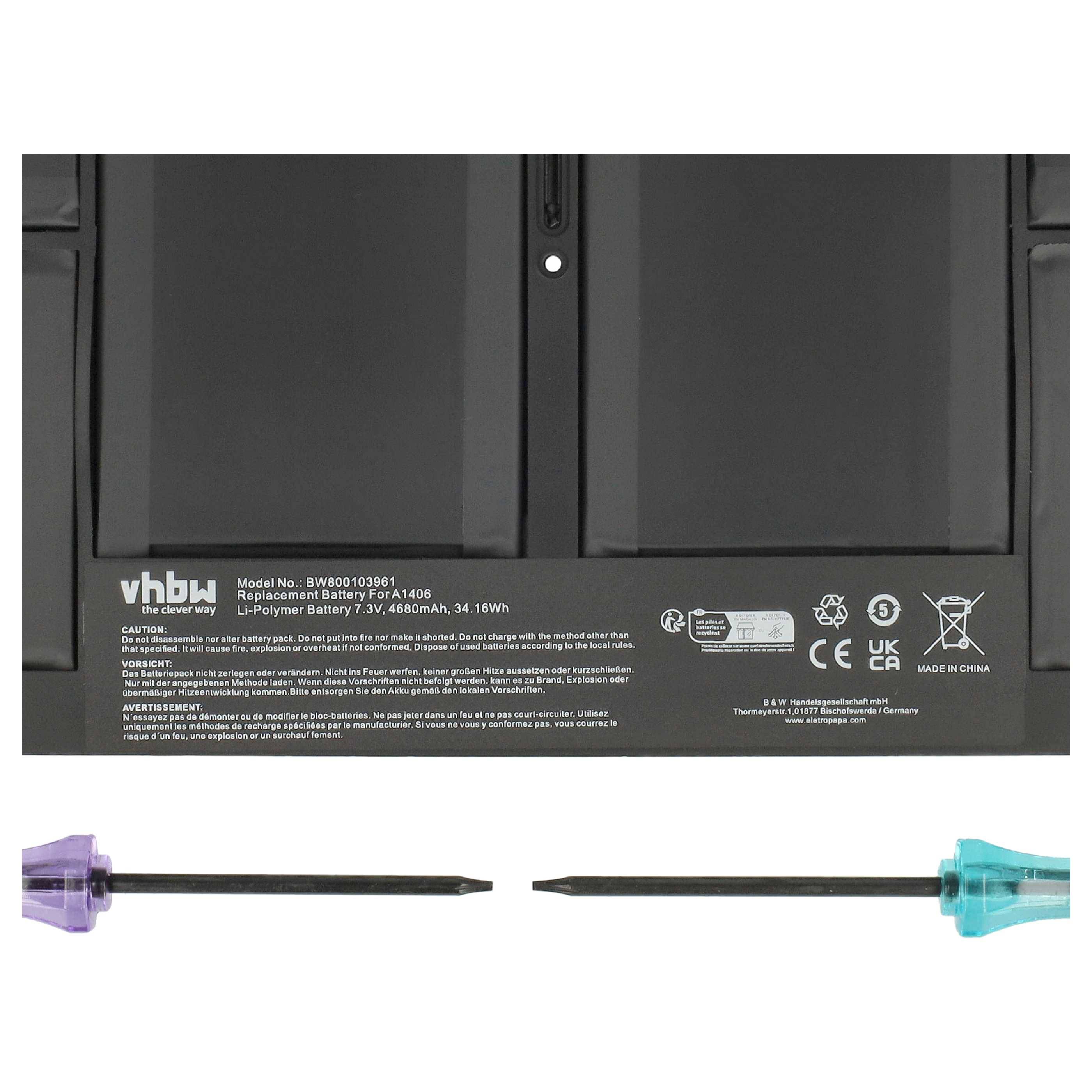 vhbw Akku kompatibel mit Apple MacBook Air 11.6" 2011 MC969LL/A, 11.6" 2011 MC969 Notebook (4680 mAh, 7,3 V, Li-Polymer)