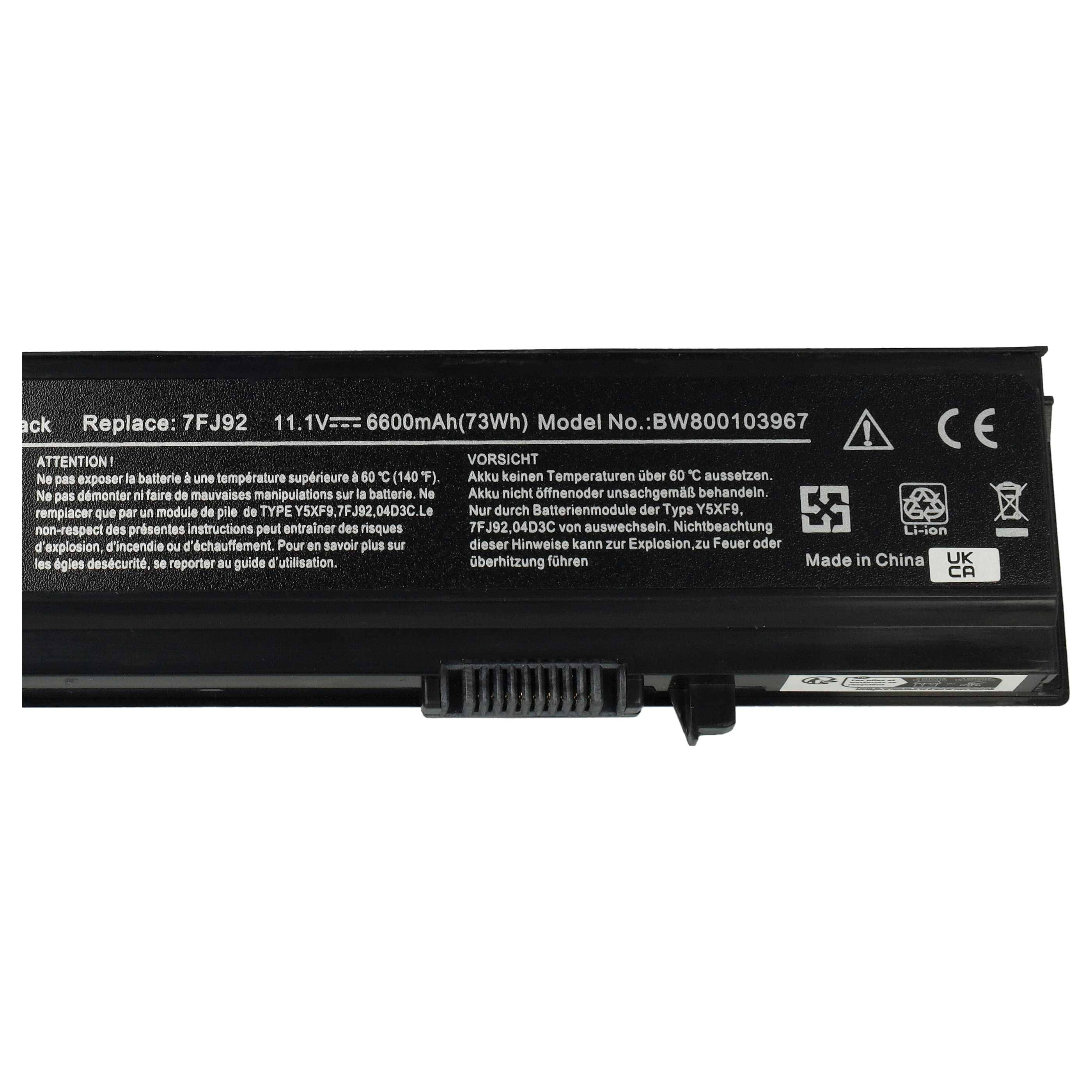 vhbw Akku kompatibel mit Dell Vostro 3400, 3500, 3700 Notebook (6600 mAh, 11,1 V, Li-Ion)