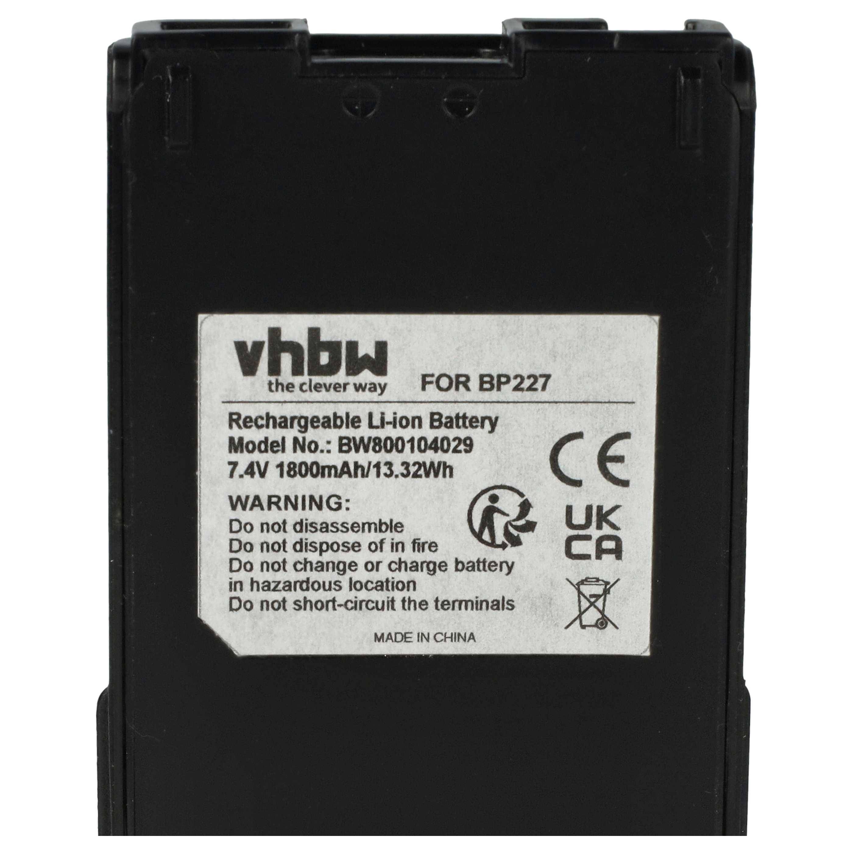 vhbw Akku Ersatz für Icom BP-227 für Funkgerät, Walkie Talkie (1800 mAh, 7,4 V, Li-Ion) + Gürtelclip