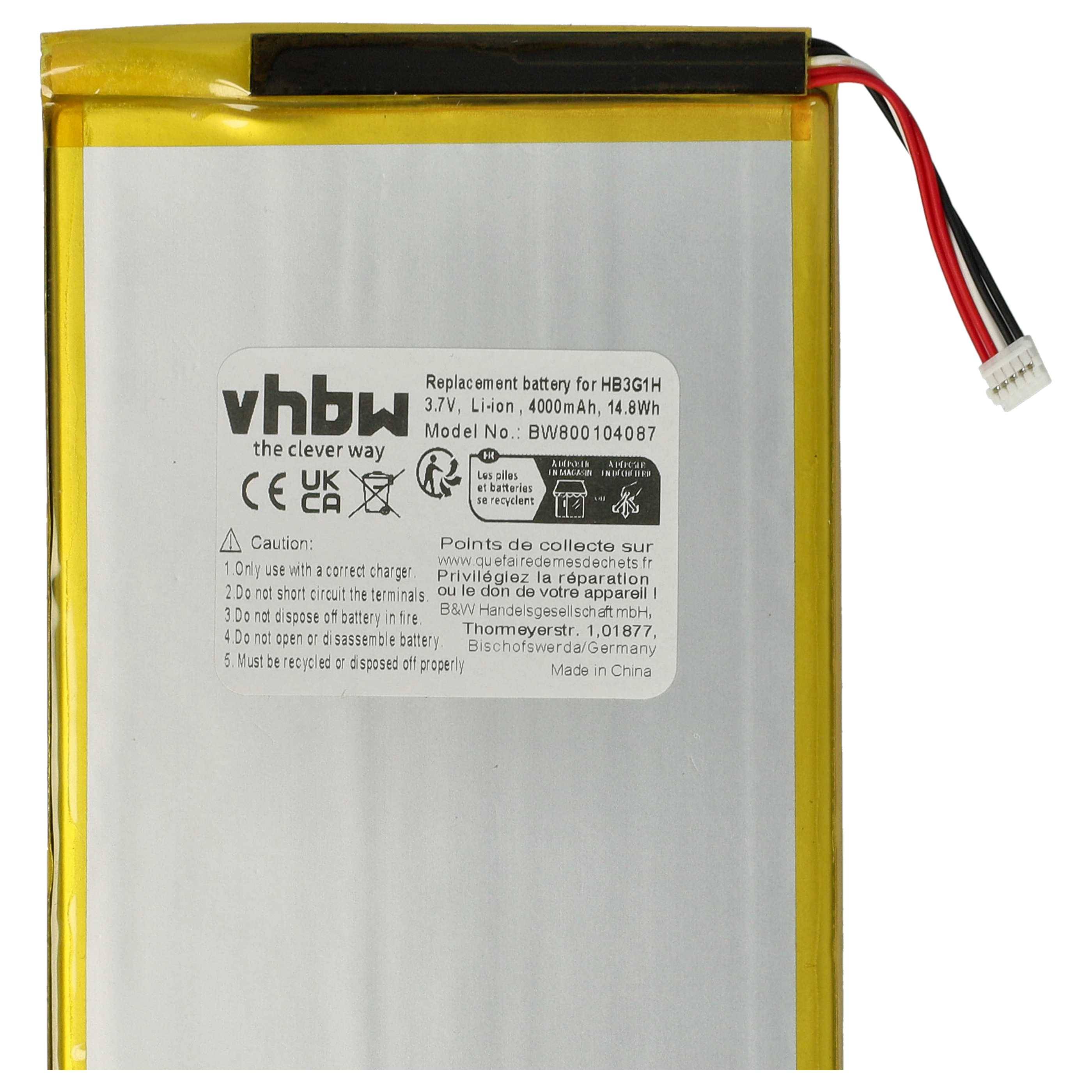 vhbw Akku kompatibel mit Huawei Mediapad 7 Lite, S7-301U Tablet Pad (4000 mAh, 3,7 V, Li-Polymer)