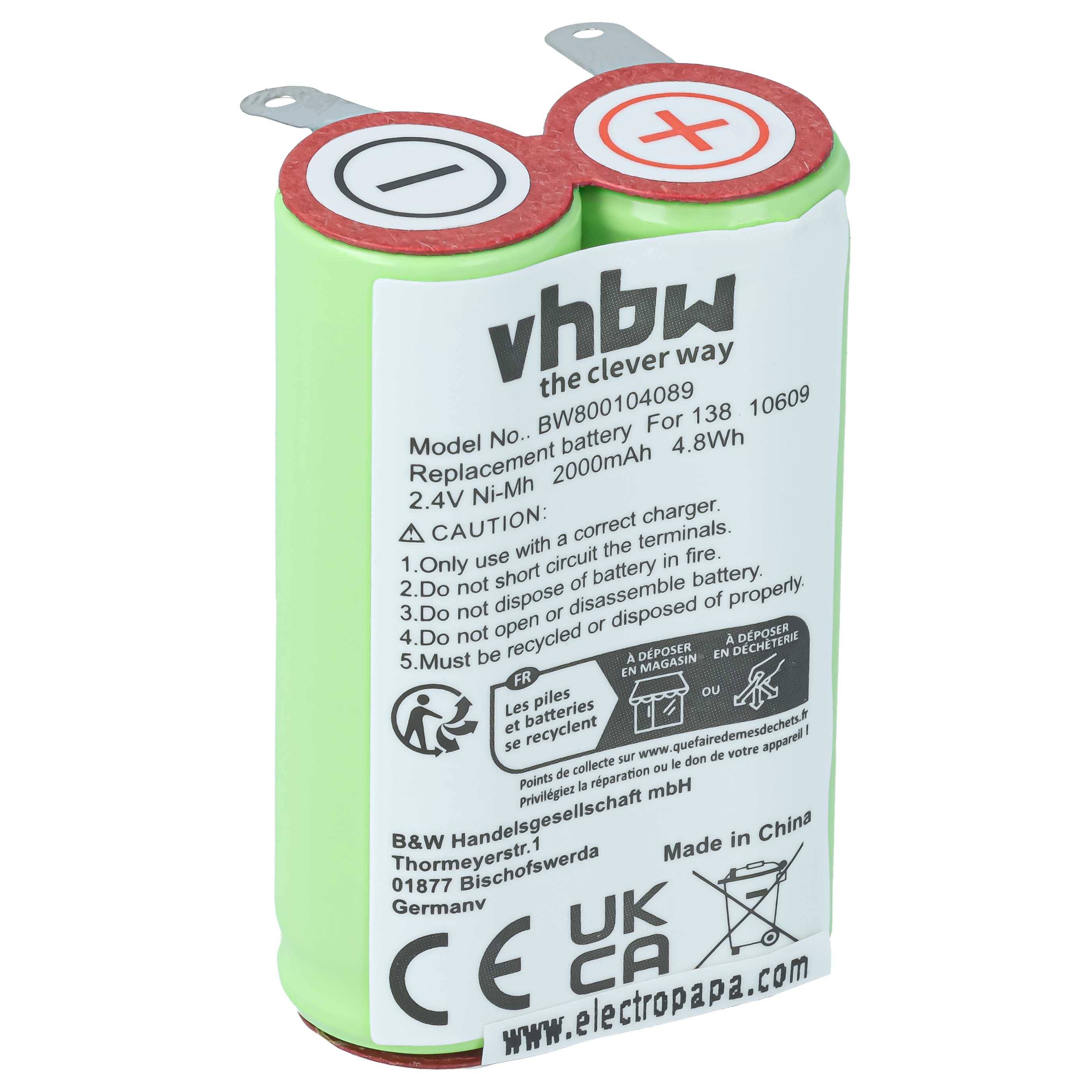 Zweizellen-wiederaufladbares Batteriepaket mit Bezeichnung „vhbw