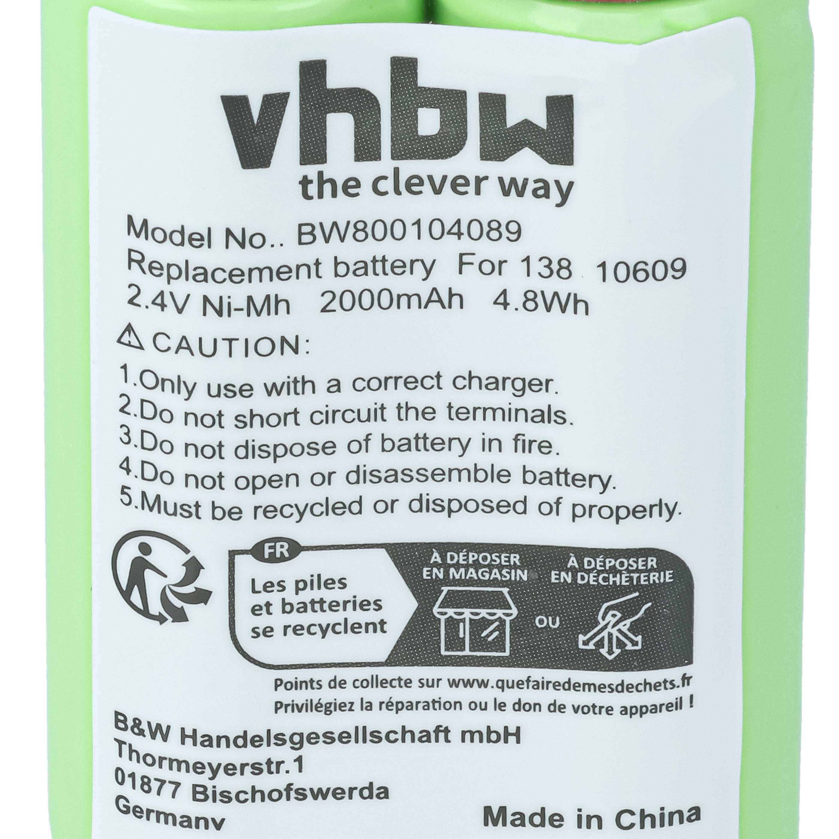 vhbw Akku kompatibel mit Braun | Grundig, Norelco, Panasonic, Philips Philishave, Remington, Sanyo Rasierer (2000 mAh, 2,4 V, NiMH)