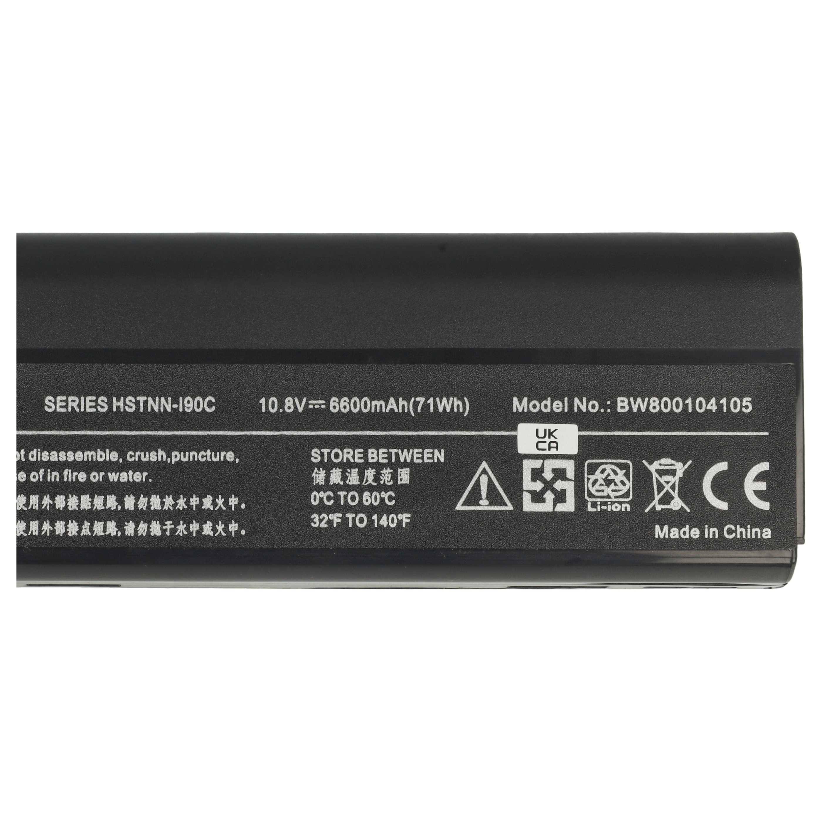 vhbw Akku kompatibel mit HP EliteBook 8460p, 8460w, 8470p, 8470w, 8560p, 8570p Notebook (6600mAh, 11,1V, Li-Ion)