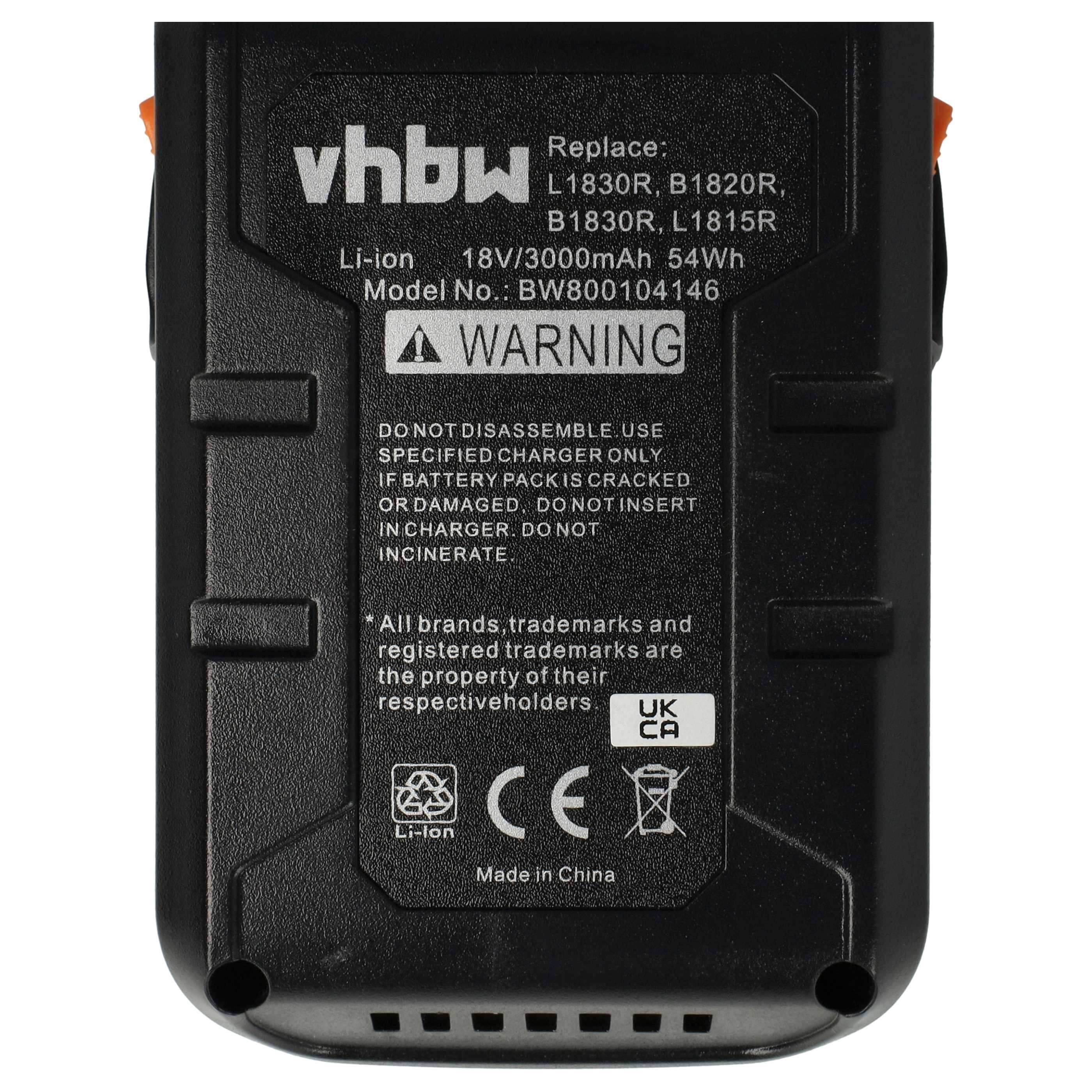 vhbw 1x Akku kompatibel mit Ridgid R840083, R840084, R840085, 130383028, 130383025, 130383001 Elektrowerkzeug (3000 mAh, Li-Ion, 18 V)