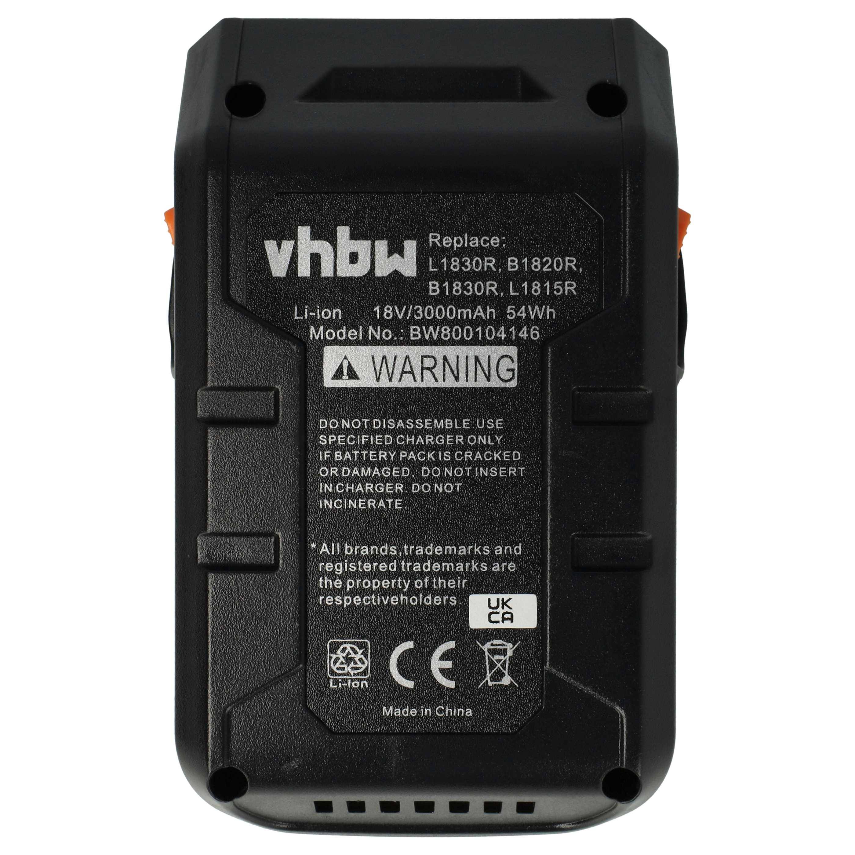vhbw 1x Akku kompatibel mit Ridgid R840086, R840087 Elektrowerkzeug (3000 mAh, Li-Ion, 18 V)