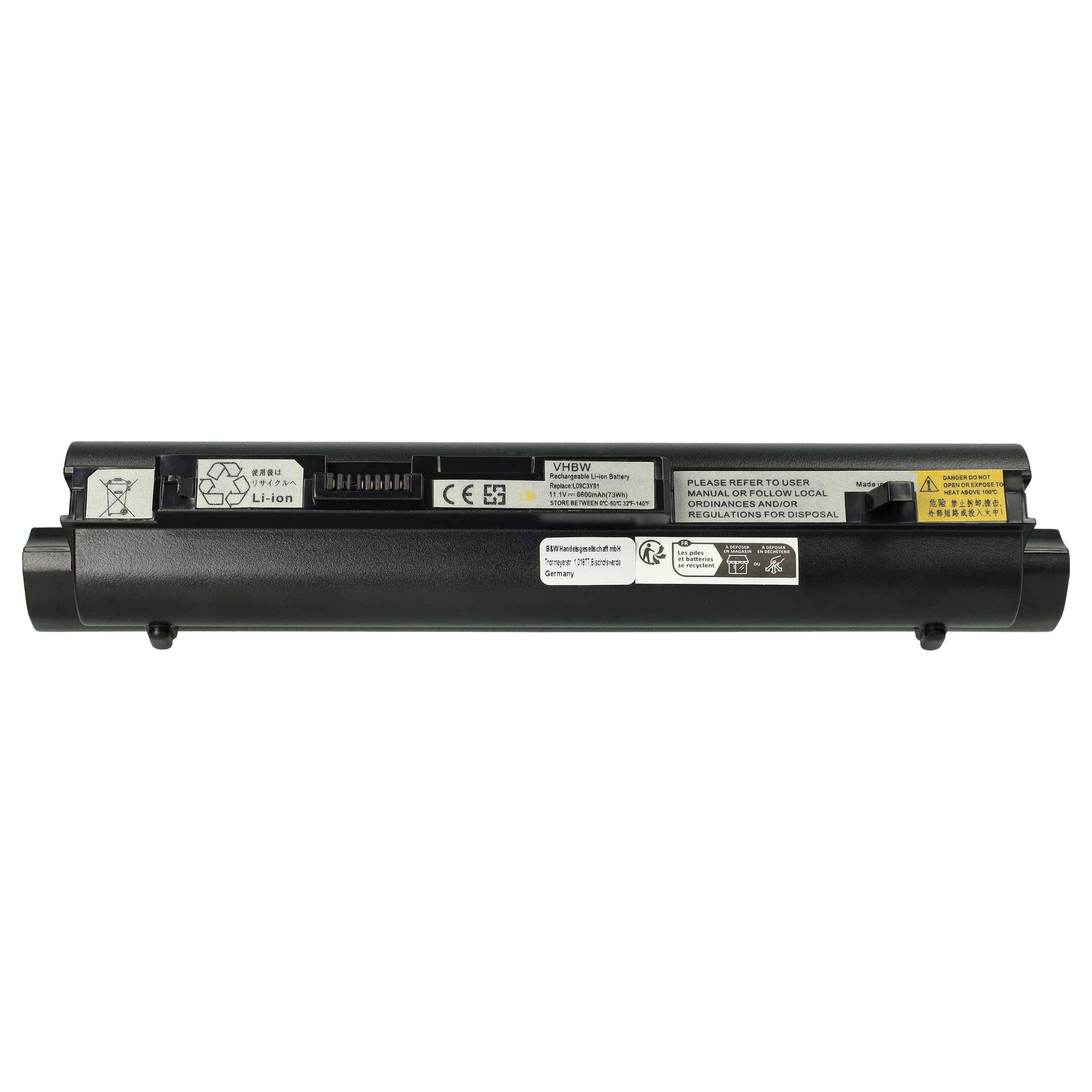 vhbw Akku Ersatz für Lenovo 55Y9382, L09C3B12, L09C3B11, 55Y9383, 57Y6275, 57Y6273 für Notebook (6600 mAh, 11,1 V, Li-Ion) schwarz