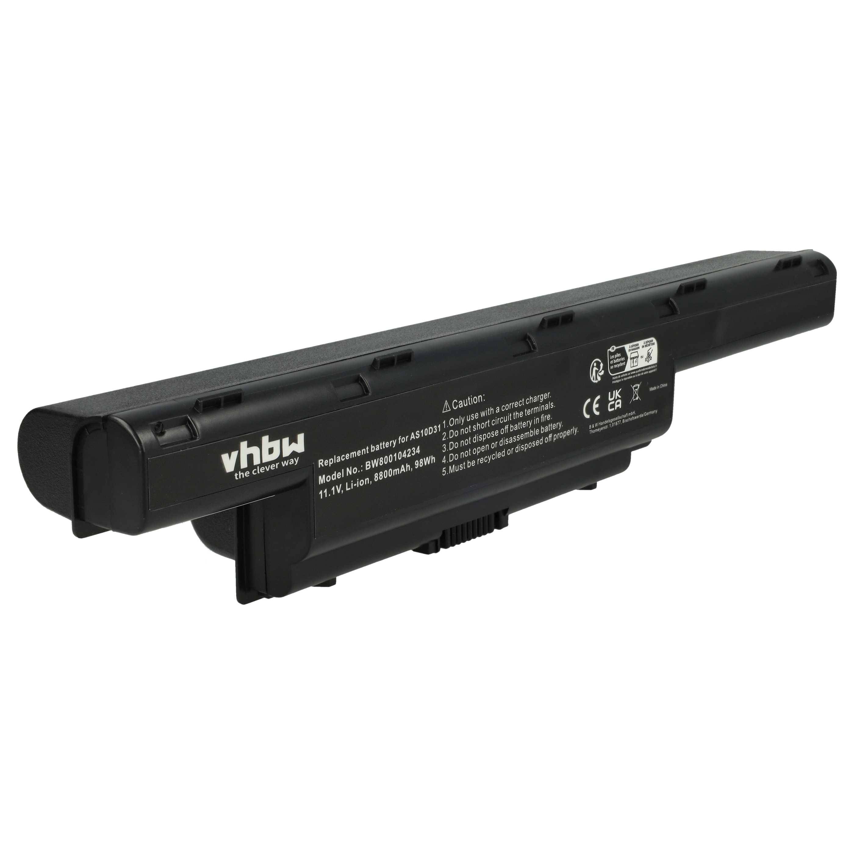 vhbw Akku kompatibel mit Notebook Packard Bell Easynote | Ersatz für LC.BTP00.123, AK.006BT.080, 934T2078F (8800mAh, 11.1V, schwarz)