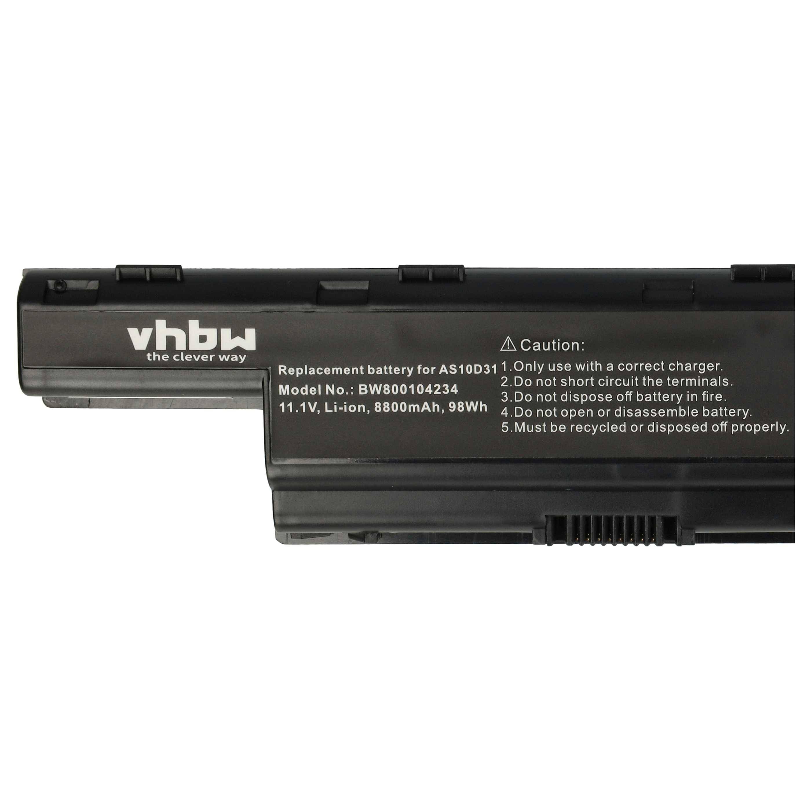 vhbw Li-Ion Akku kompatibel mit Acer TravelMate 7750G | Notebook Laptop 7750ZG, 8472, 8473-Serie für AS10D31, BT.00603.11, LC.BTP00.127. 8800mAh