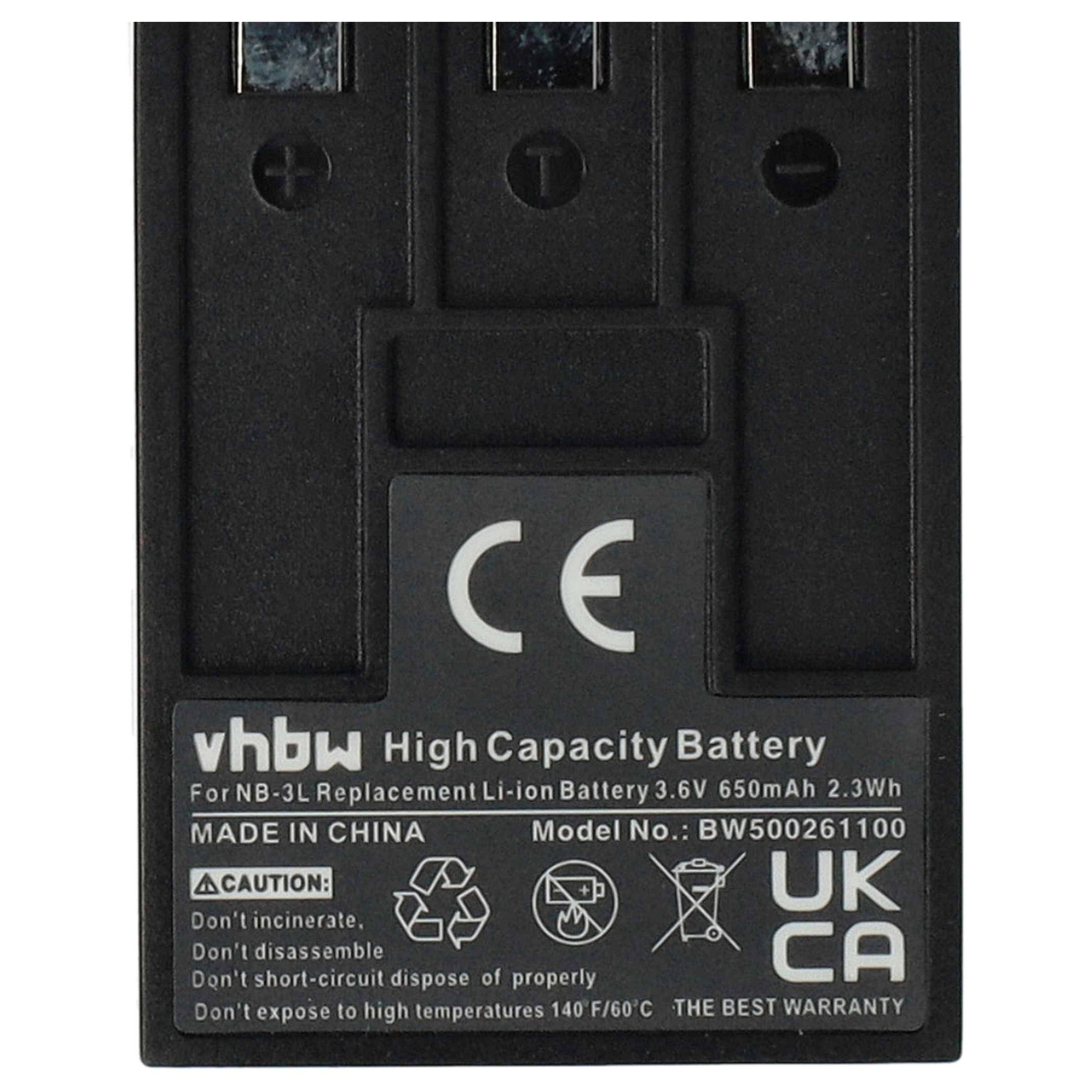 vhbw 3x Akku kompatibel mit Canon PowerShot SD110, SD500, SD10, SD100 Kamera (650 mAh, 3,6 V, Li-Ion)