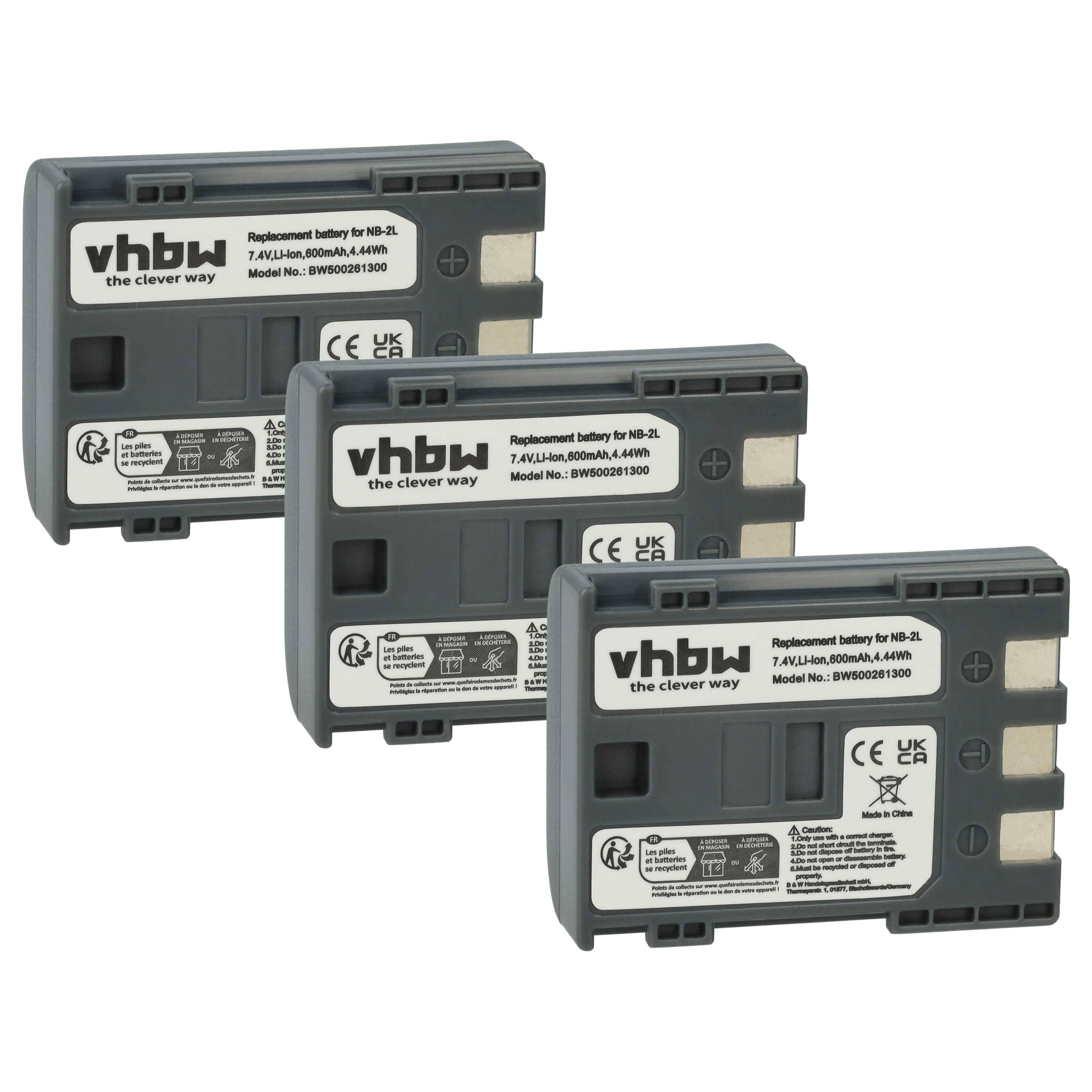 vhbw 3x Akku kompatibel mit Canon Elura 50, 40MC Videokamera Camcorder (600 mAh, 7,2 V, Li-Ion)
