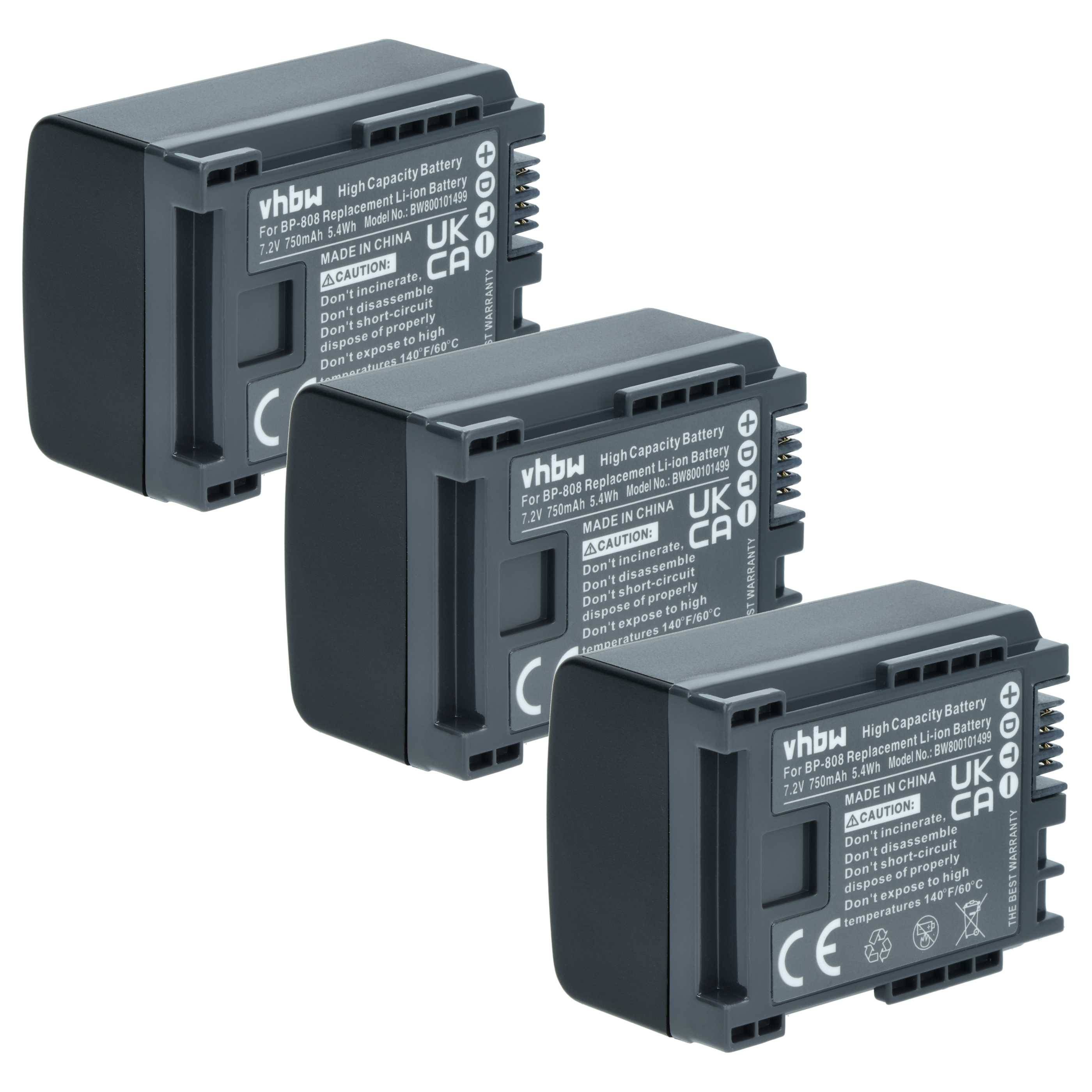 vhbw 3x Akku kompatibel mit Canon Legria HF21, FS46, HF20, HF200, HF G10 Videokamera Camcorder (750 mAh, 7,2 V, Li-Ion) + Infochip