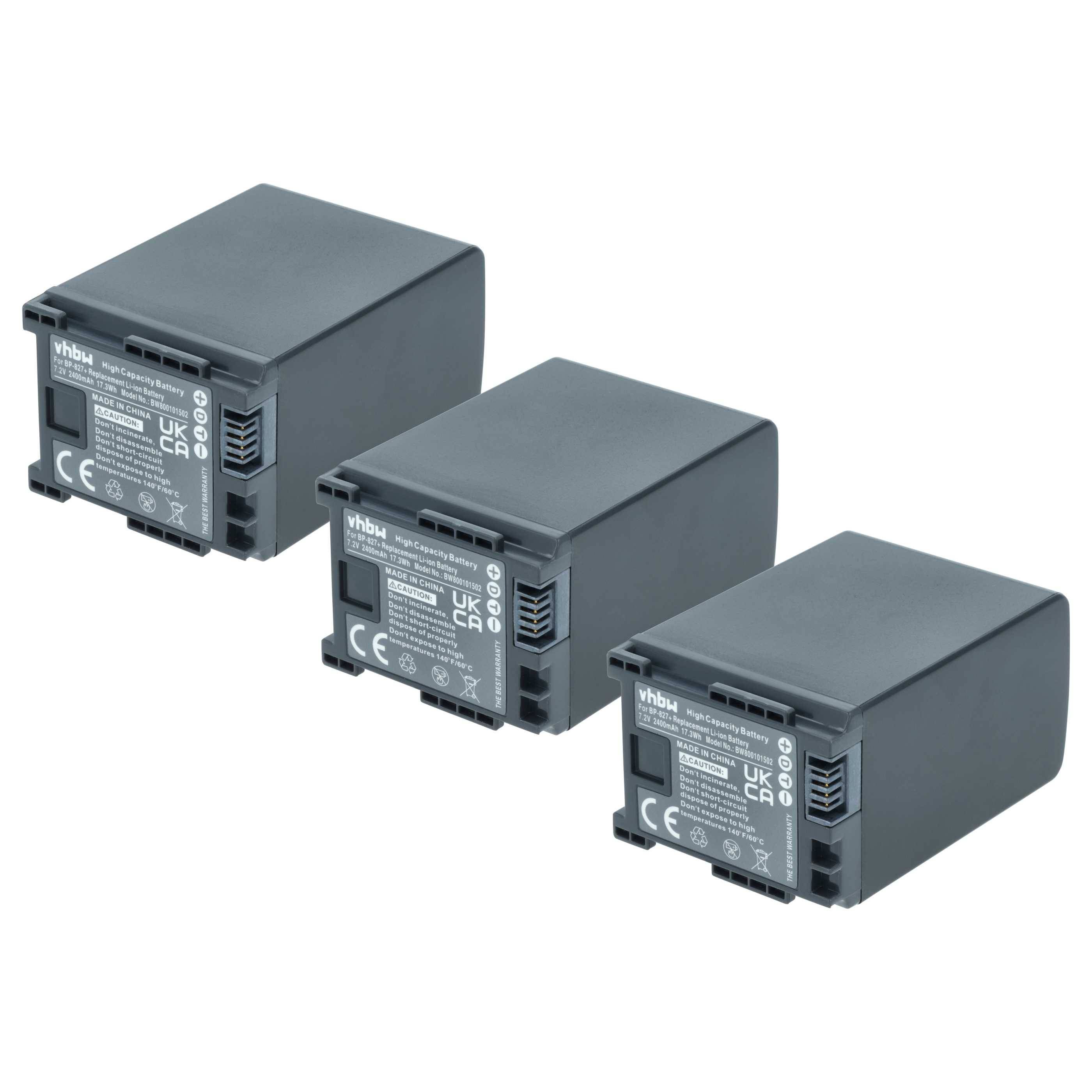 vhbw 3x Akku kompatibel mit Canon Vixia HF M32, HFM40, HFM301, HF M301 Videokamera Camcorder (2400 mAh, 7,2 V, Li-Ion) + Infochip