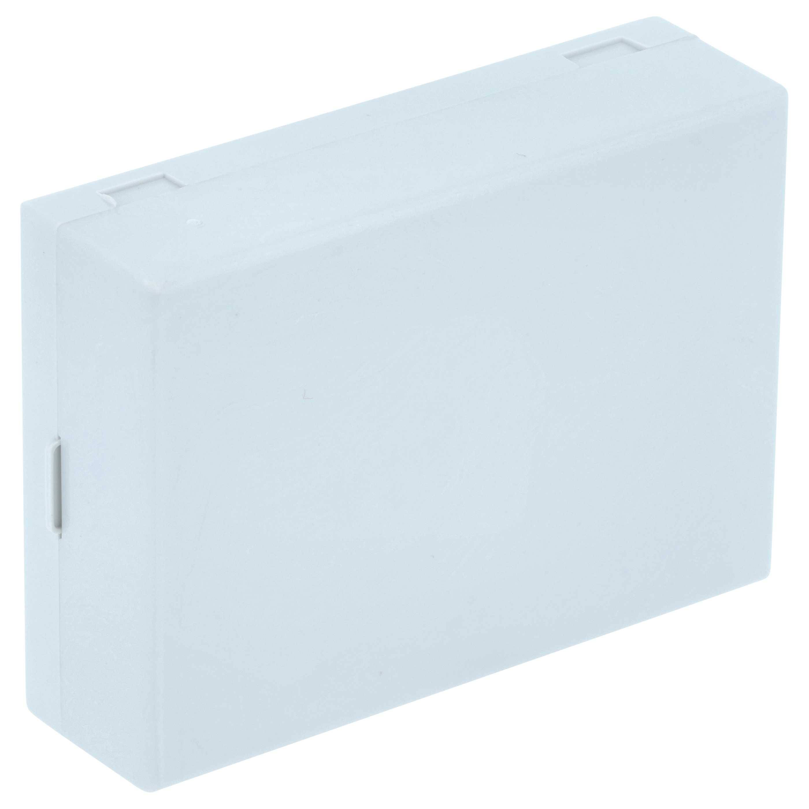 Eine schlichte weiße rechteckige Plastikbox mit glatter Oberfläche und ohne sichtbare Markierungen oder Details, wahrscheinlich zur Aufbewahrung oder Verpackung verwendet.