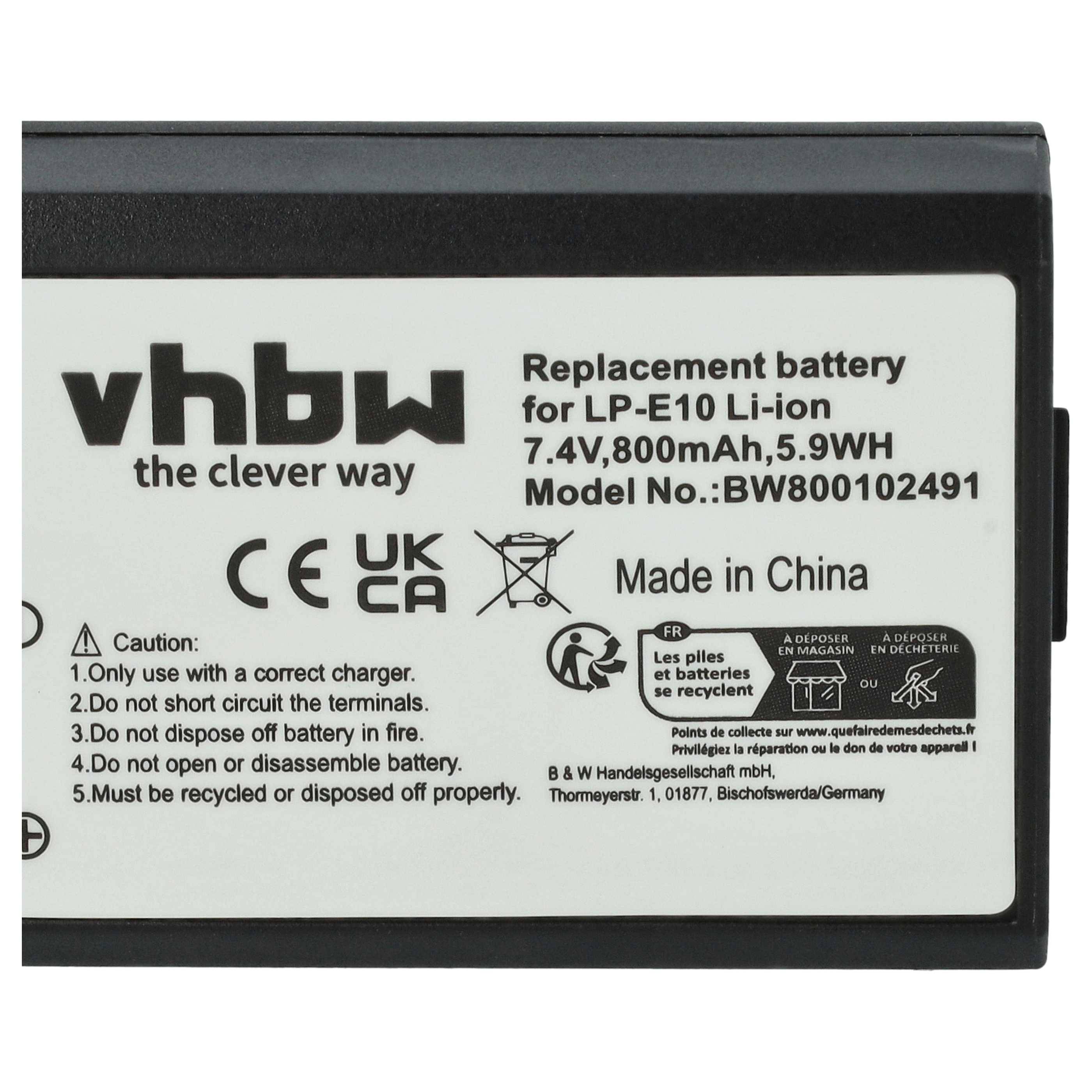 vhbw 3x Akku kompatibel mit Canon EOS Rebel 1300D Kamera (800mAh, 7,2V, Li-Ion) - Ersatz für Canon LP-E10
