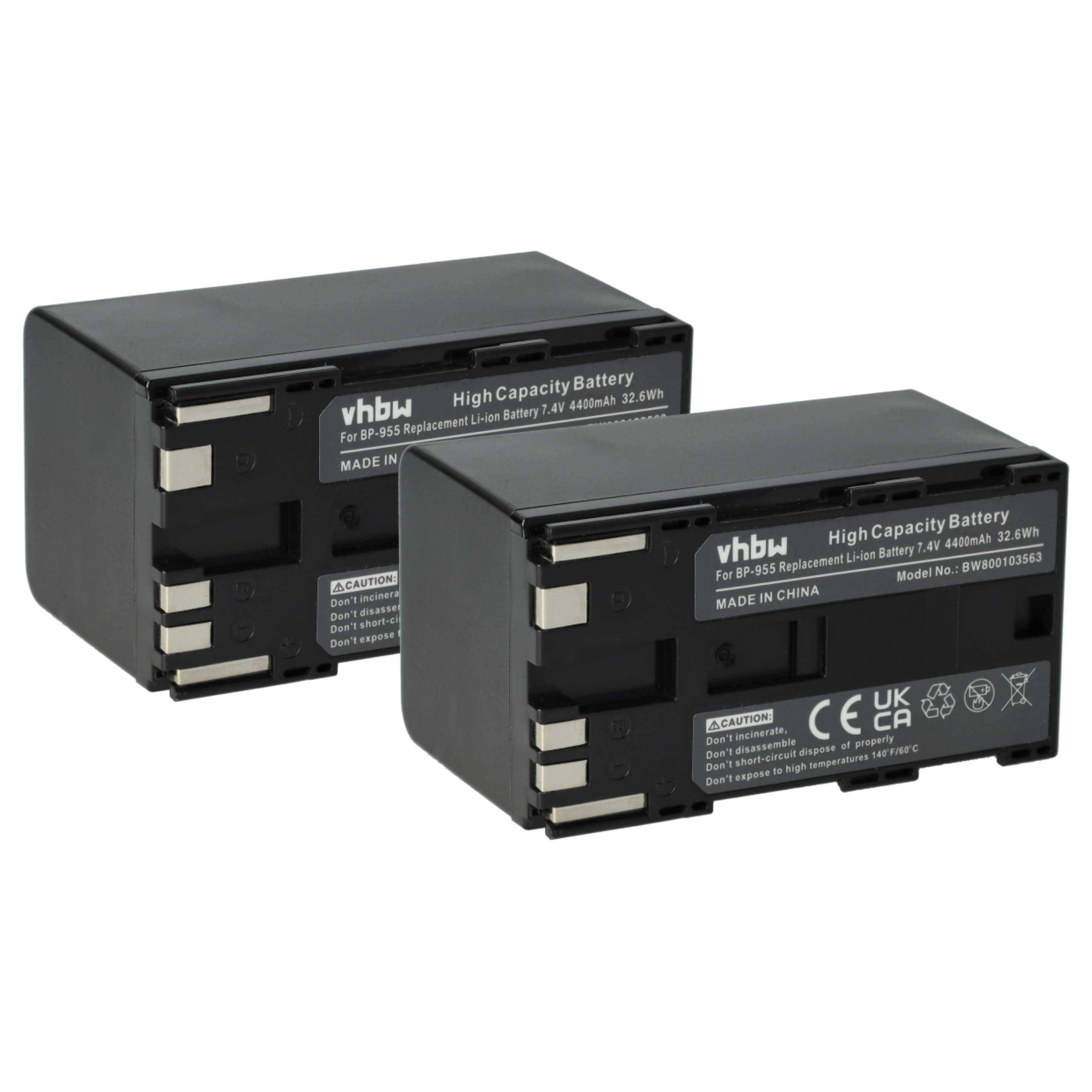 Zwei schwarze Lithium-Ionen-Ersatzbatterien mit hoher Kapazität und Etiketten mit Spezifikationen, einschließlich 4000mAh und Modellnummer.