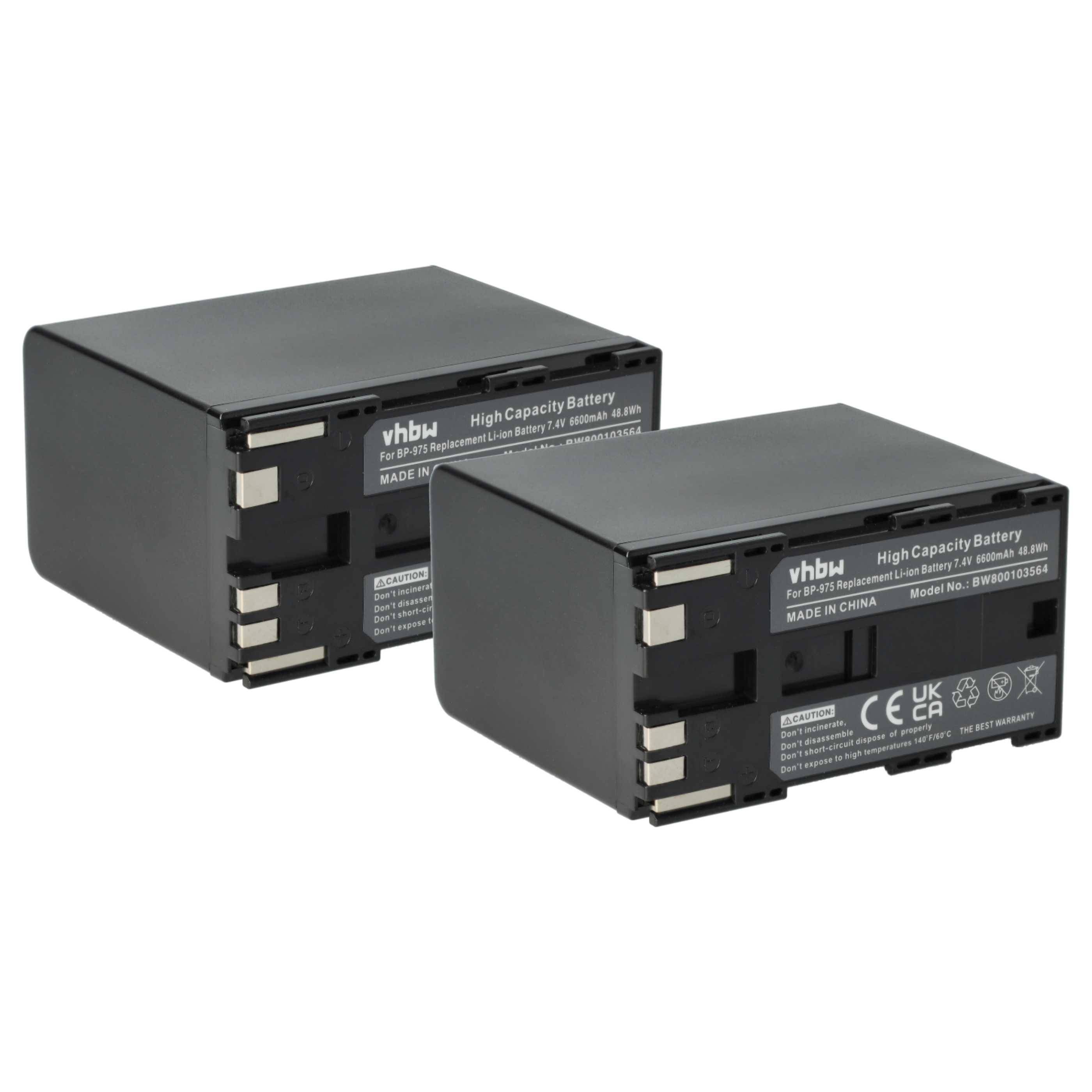 vhbw 2x Akku kompatibel mit Canon XF300, XF305, XF100, XF105 Videokamera Camcorder (6600 mAh, 7,4 V, Li-Ion)