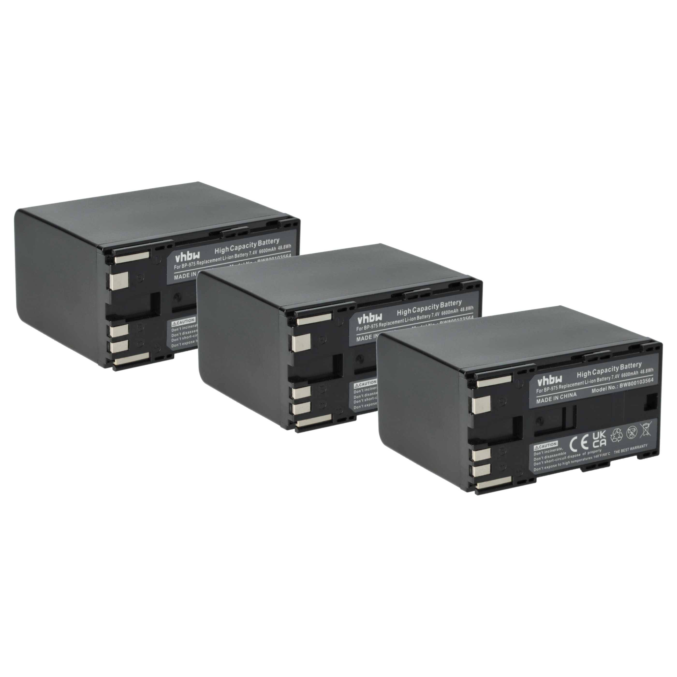 vhbw 3x Akku Ersatz für Canon BP-975 für Videokamera Camcorder (6600 mAh, 7,4 V, Li-Ion)