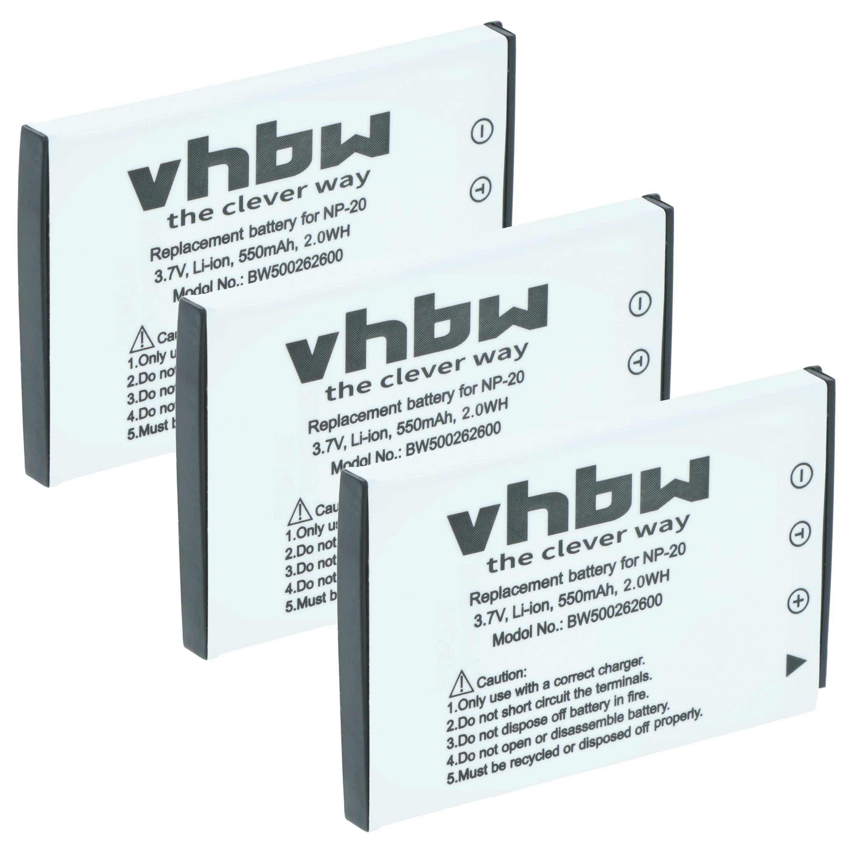 vhbw 3x Akku kompatibel mit Casio Exilim S1, EX-Z8, S3, M1, EX-Z77, S1PM, EX-Z770, S2, S20, S23, M2, M20 Kamera (550 mAh, 3,6 V, Li-Ion)