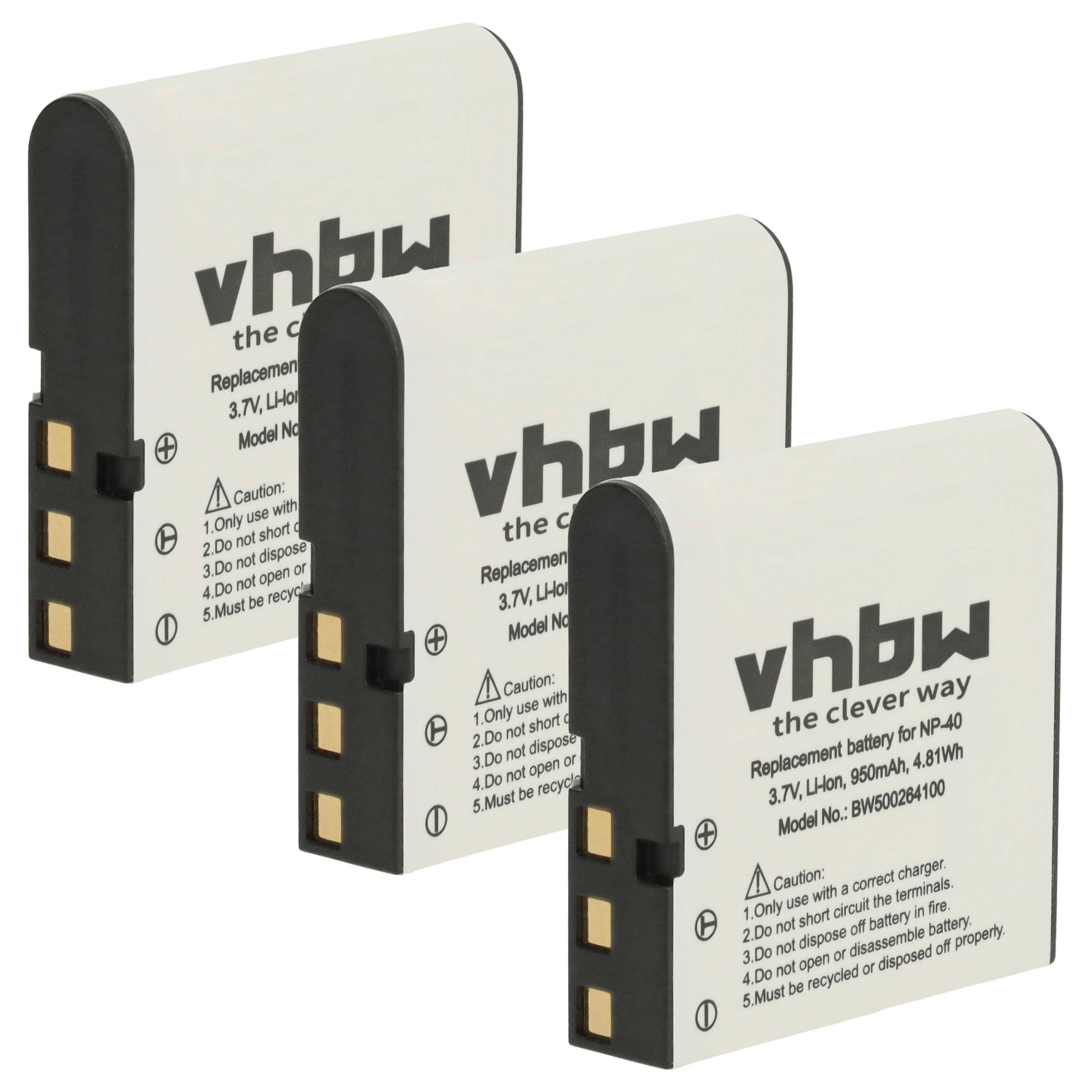 vhbw 3x Akku kompatibel mit Kodak Pixpro AZ361 Astro Zoom, AZ362, AZ251, AZ365, AZ361, AZ362 Astro Zoom Kamera (950 mAh, 3,6 V, Li-Ion)