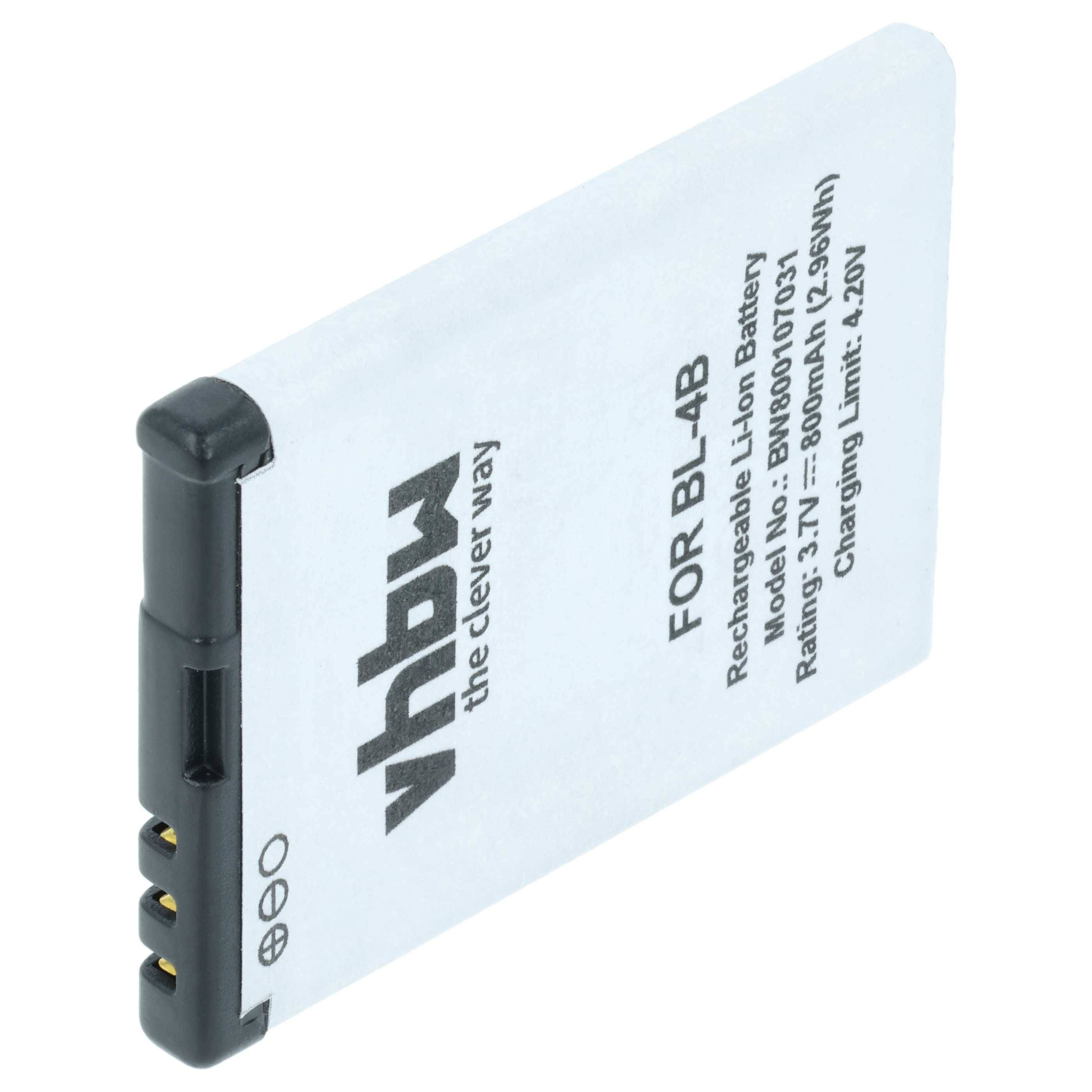vhbw Akku kompatibel mit Nokia 2660, 2505, 3606, 1606, 6125, 6131, 2760, 5000, 2630, 6111 Handy Smartphone Telefon (800 mAh, 3,7 V, Li-Ion)