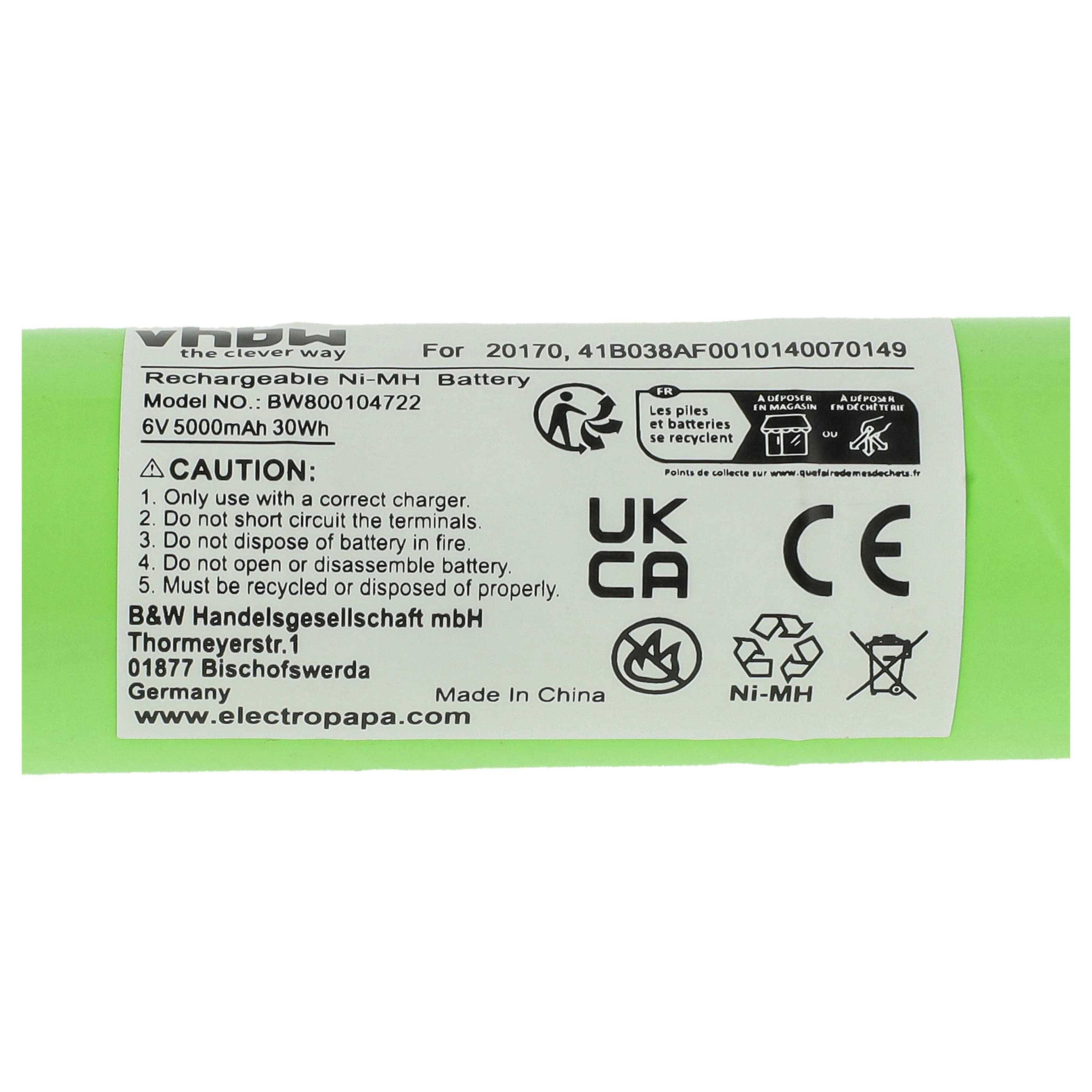 vhbw Akku kompatibel mit Ericsson 41B038AF00101, 40070149 Taschenlampe Kopflampe (5000 mAh, 6 V, NiMH)