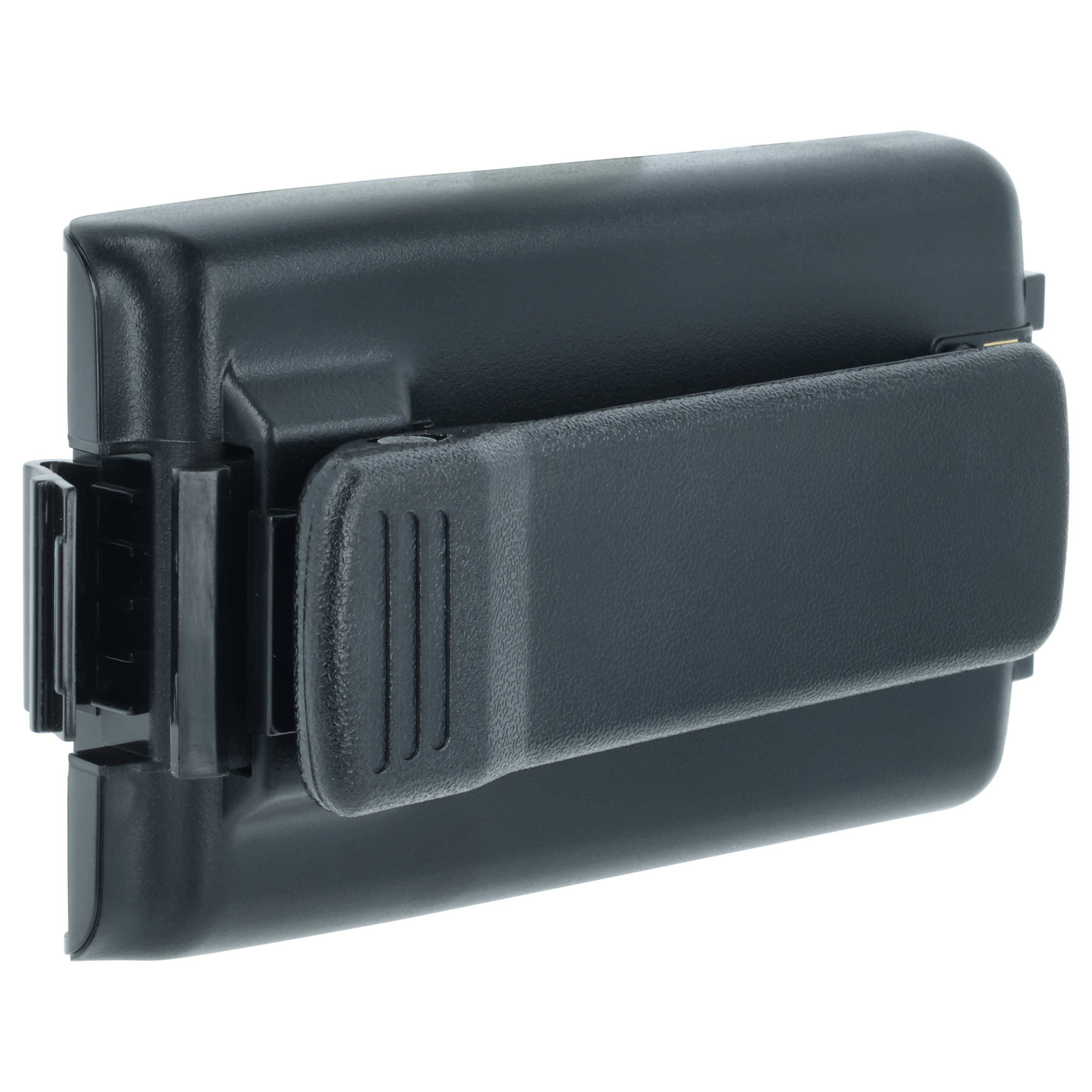 Ein schwarzes Plastikgehäuse mit Gürtelclip, entwickelt zum Tragen und Schutz kleiner elektronischer Geräte wie Smartphones. Es verfügt über einen sicheren Klappverschluss.