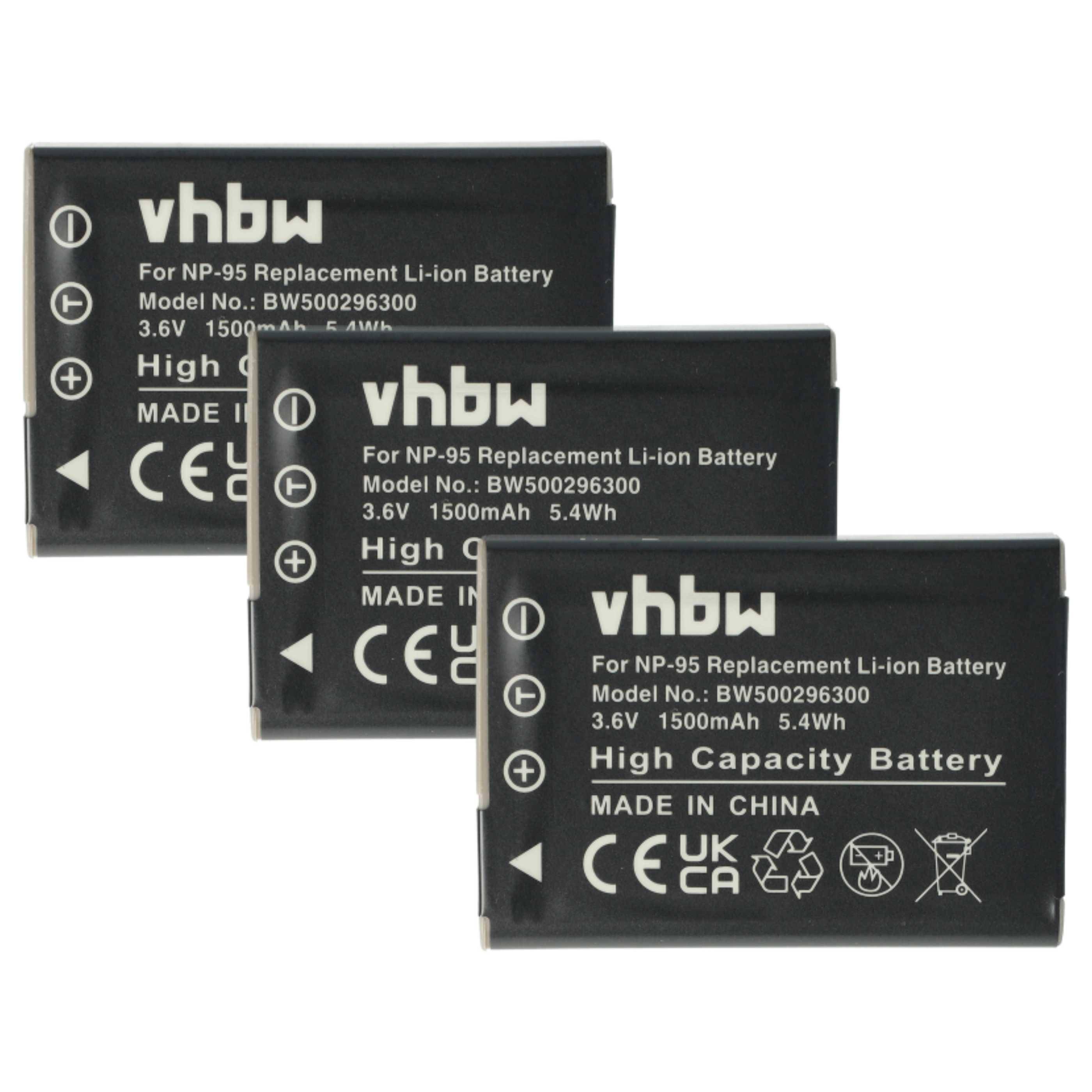 vhbw 3x Akku Ersatz für Fujifilm NP-95 | für Kamera (1500 mAh, 3,6 V, Li-Ion)
