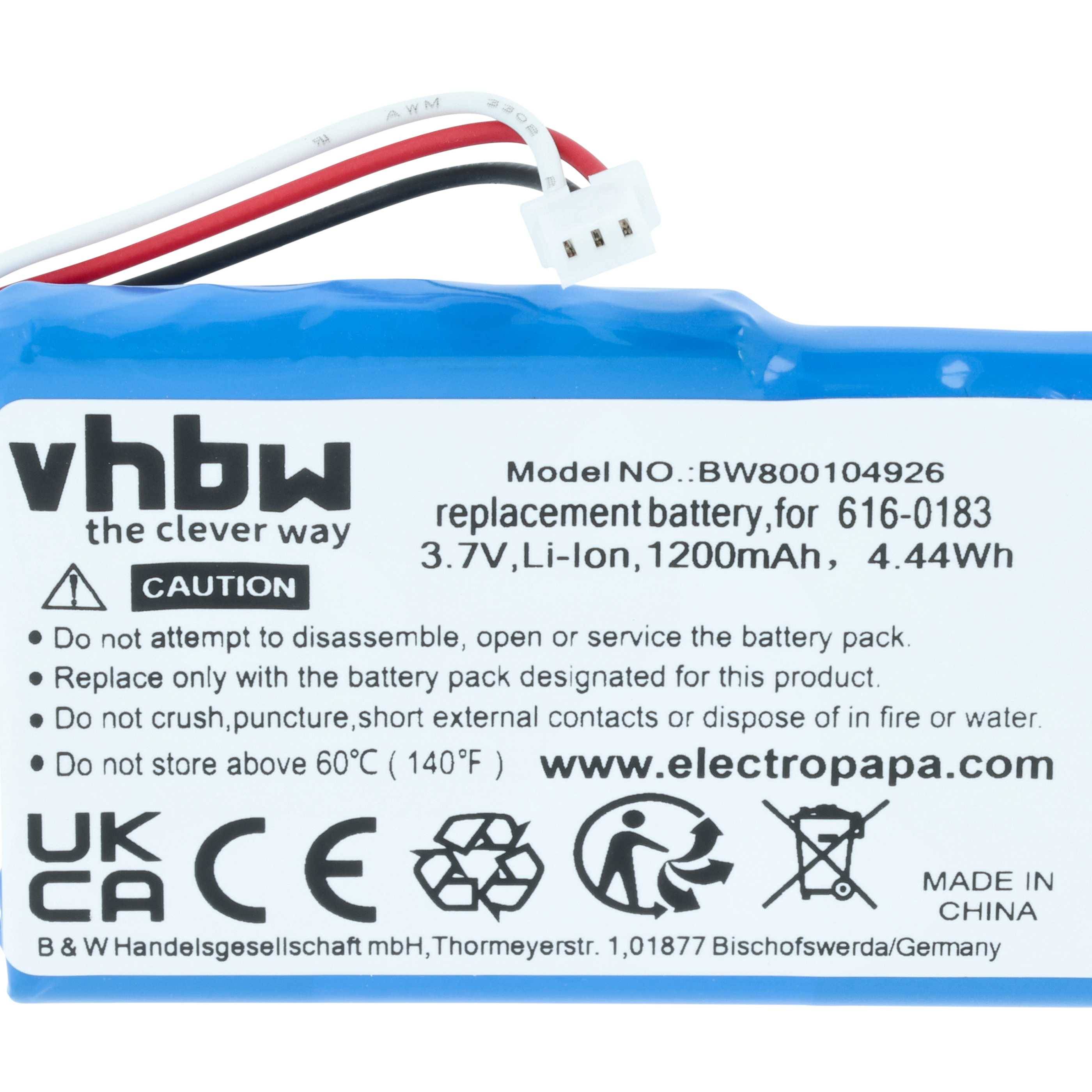 vhbw Akku kompatibel mit Apple iPod U2 20GB | Color Display MA127 MP3-Player Musik Player (1200 mAh, 3,7 V, Li-Ion)