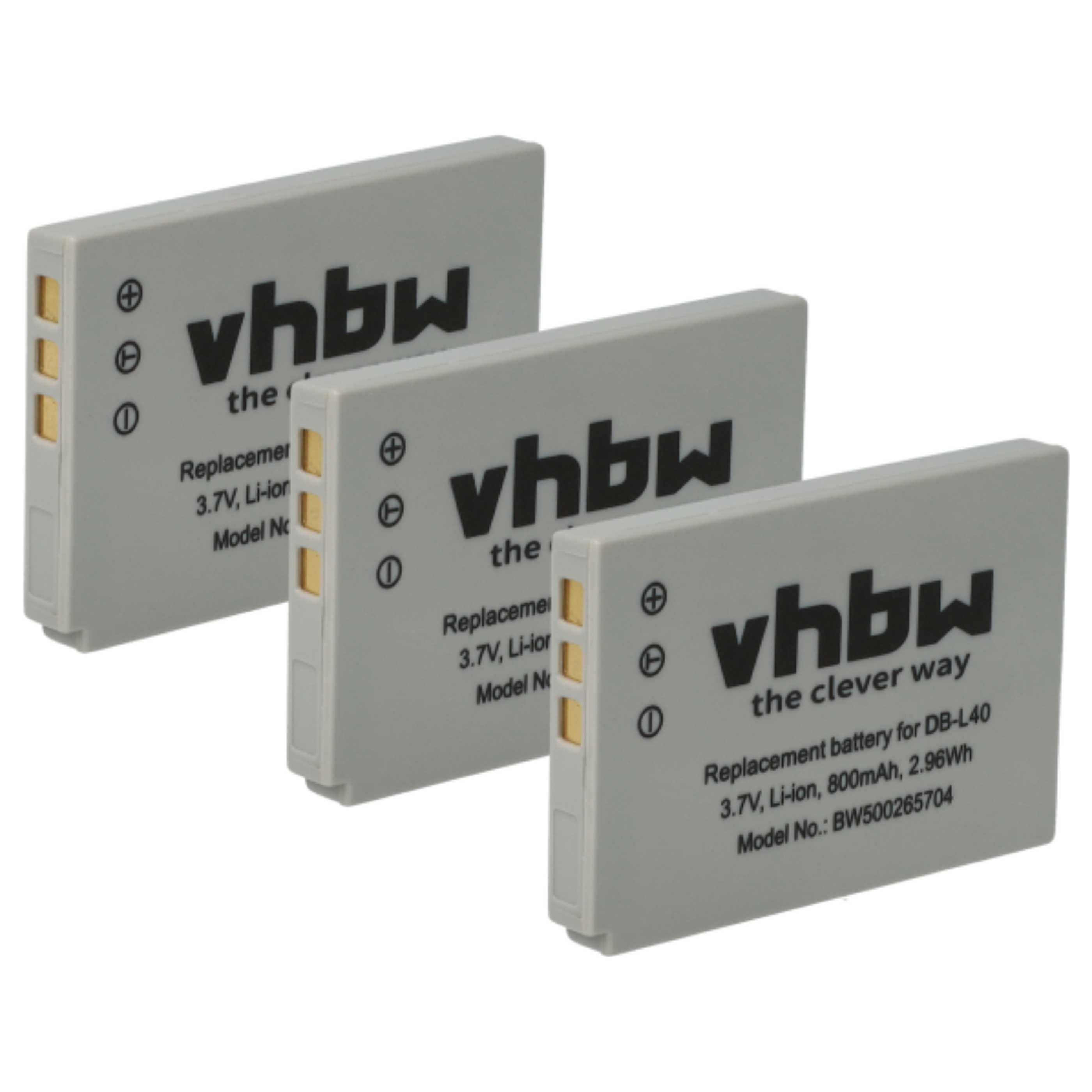 vhbw 3x Akku kompatibel mit Sanyo Xacti VPC-HD1E, VPC-HD1EX, VPC-HD2, VPC-HD700, VPC-HD700EX Videokamera Camcorder (800 mAh, 3,7 V, Li-Ion)