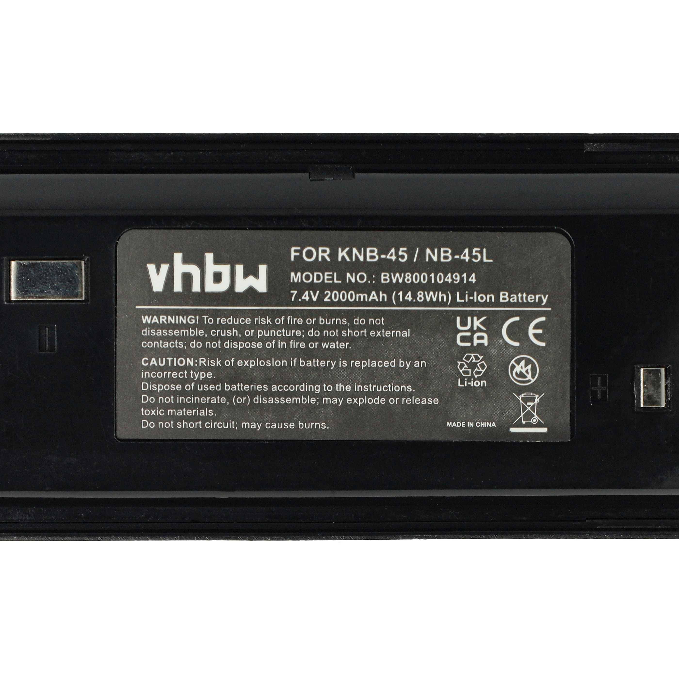 Etikett für vhbw Li-Ionen-Akku, Modell BW800104914, 7,4V 2000mAh (14,8Wh). Warnung: Schläge, Feuer oder Kurzschlüsse vermeiden.