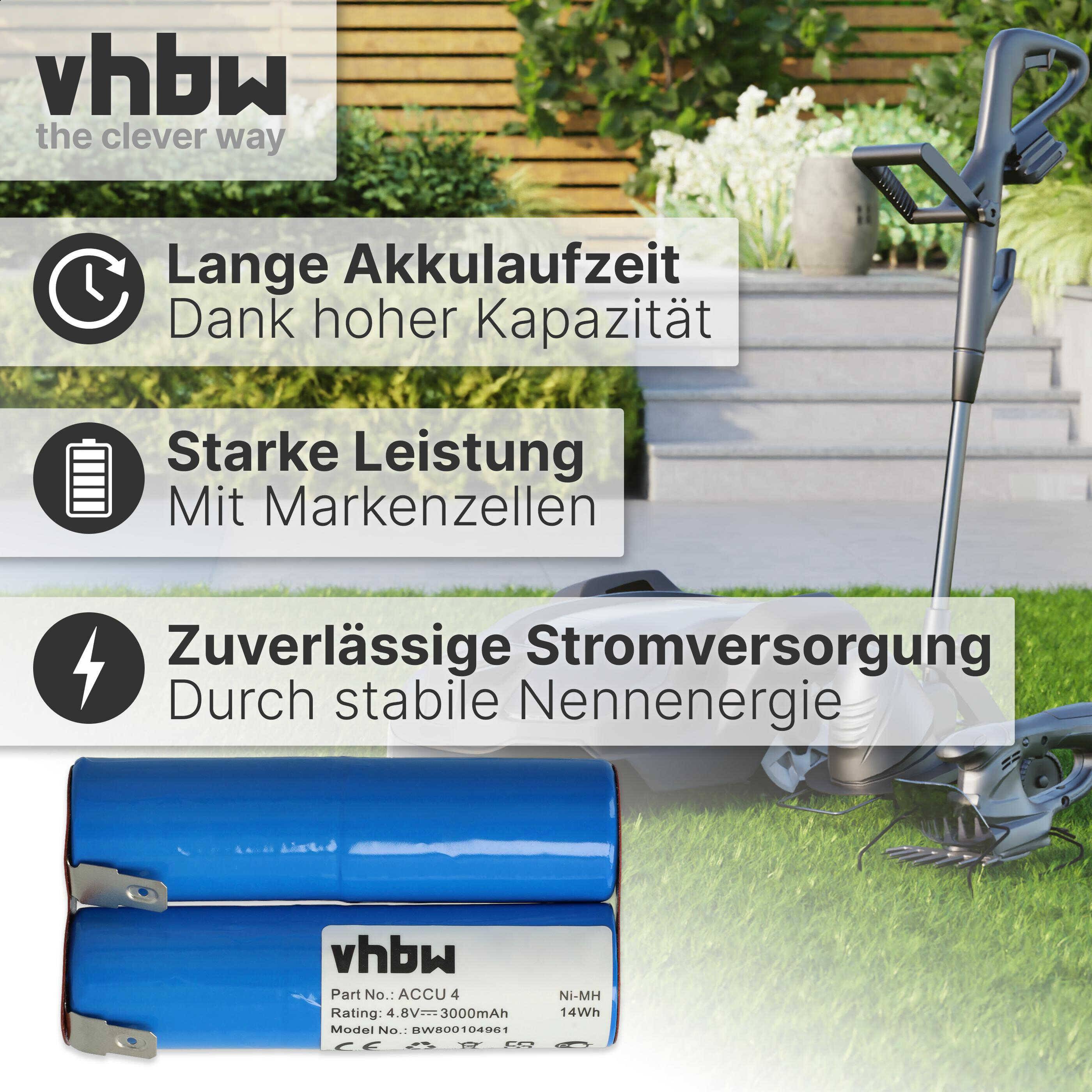 vhbw Akku kompatibel mit Gardena Rasenkantenschere Accu 4 (2505) Grasschere, Grasschneider - Ersatz für Accu4, TBGD430MU - (NiMH, 3000mAh, 4.8V)