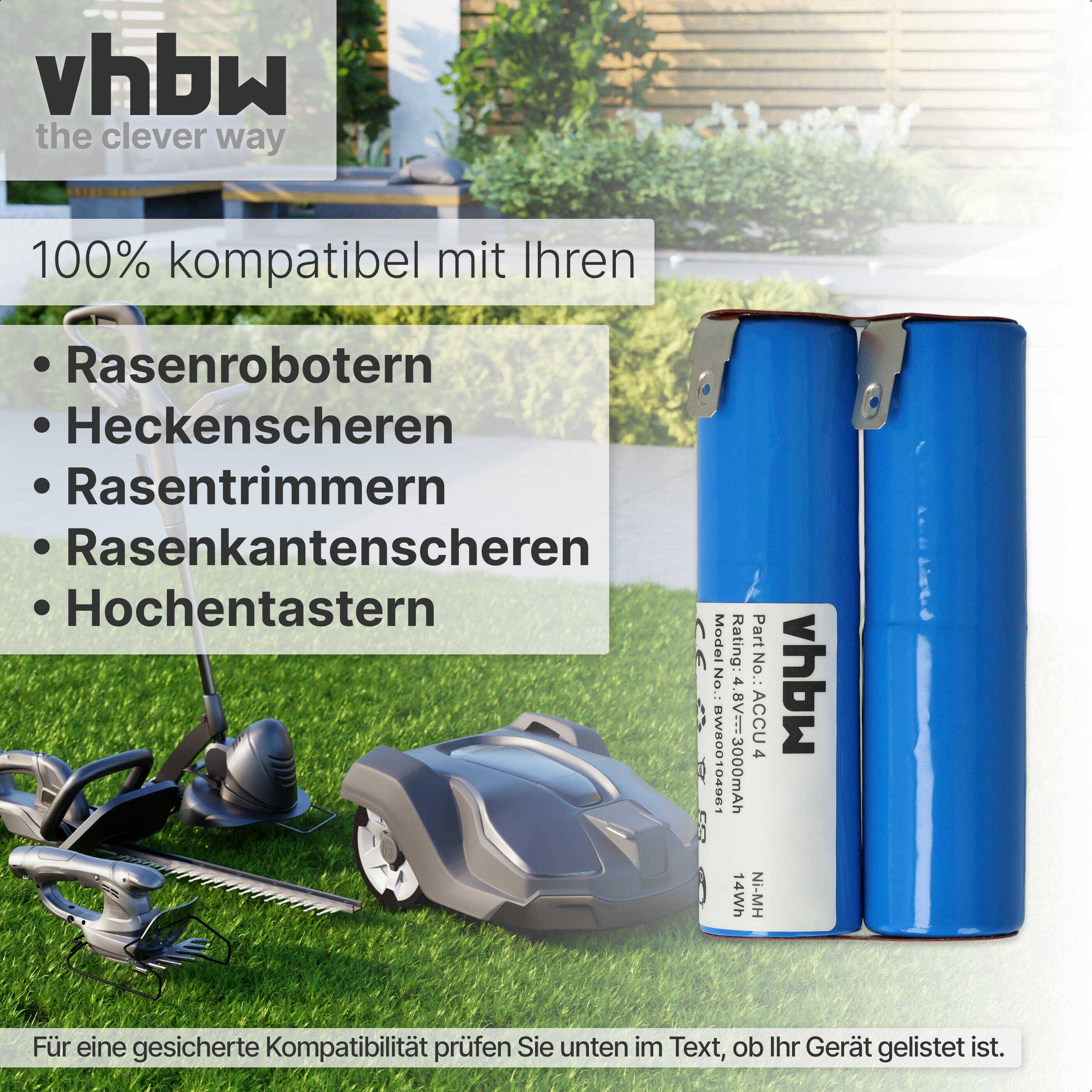 vhbw Akku kompatibel mit Gardena Rasenkantenschere Accu 4 (2505) Grasschere, Grasschneider - Ersatz für Accu4, TBGD430MU - (NiMH, 3000mAh, 4.8V)