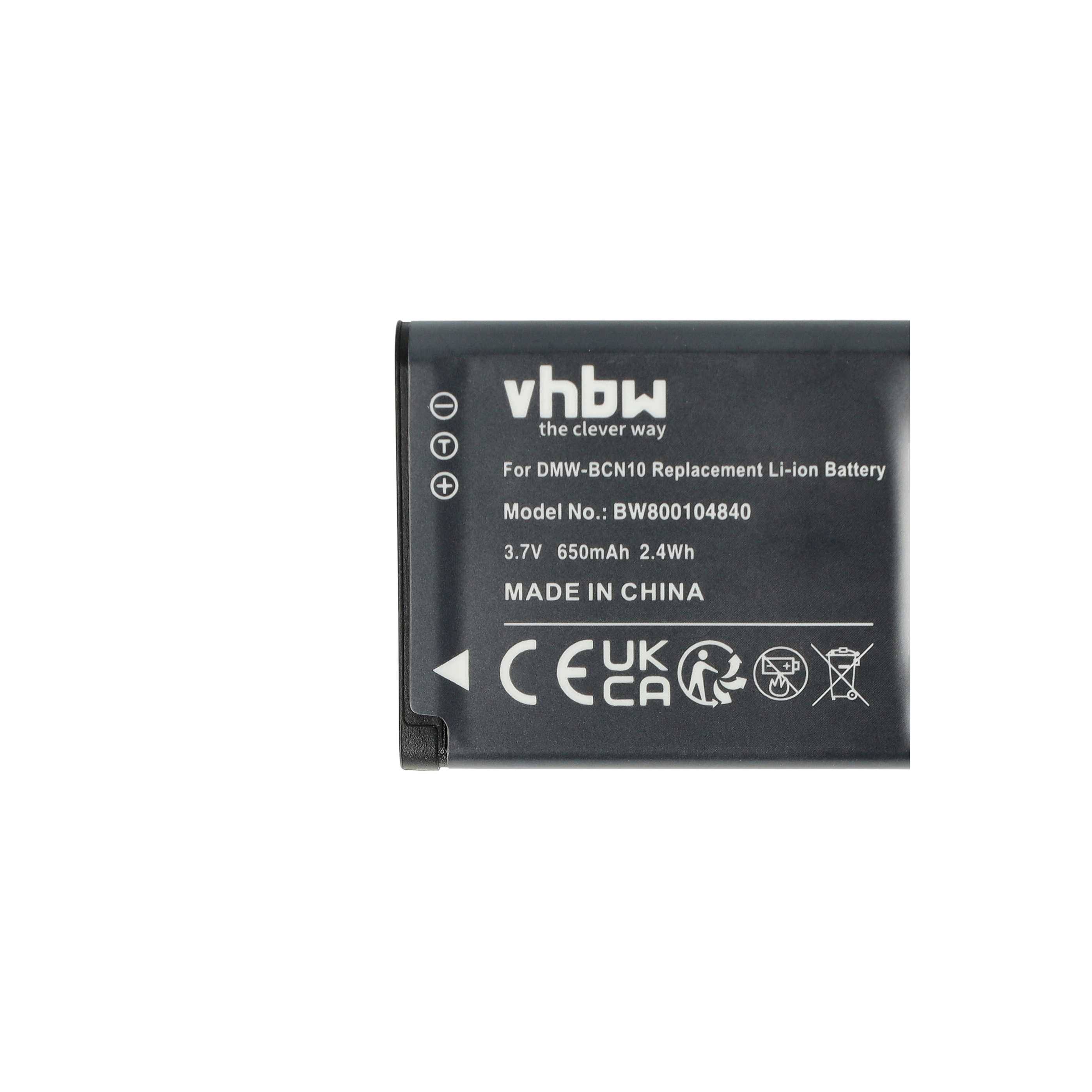 „vhbw Ersatz-Lithium-Ionen-Batterie DMW-BCN10, Modellnummer: BWB00104840, 3,7V, 650mAh, 2,4Wh, hergestellt in China