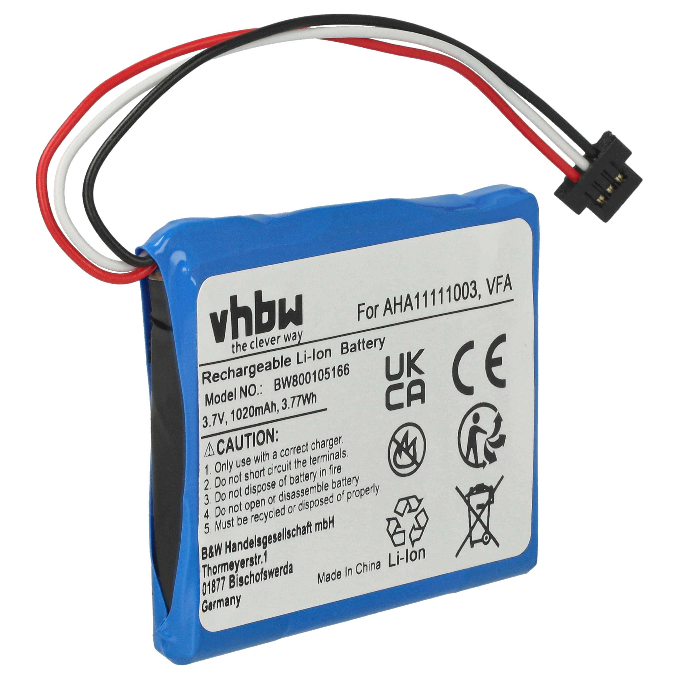 vhbw Akku kompatibel mit TomTom 4EN62 | GPS Navigation Navi (1020 mAh, 3,7 V, Li-Ion)