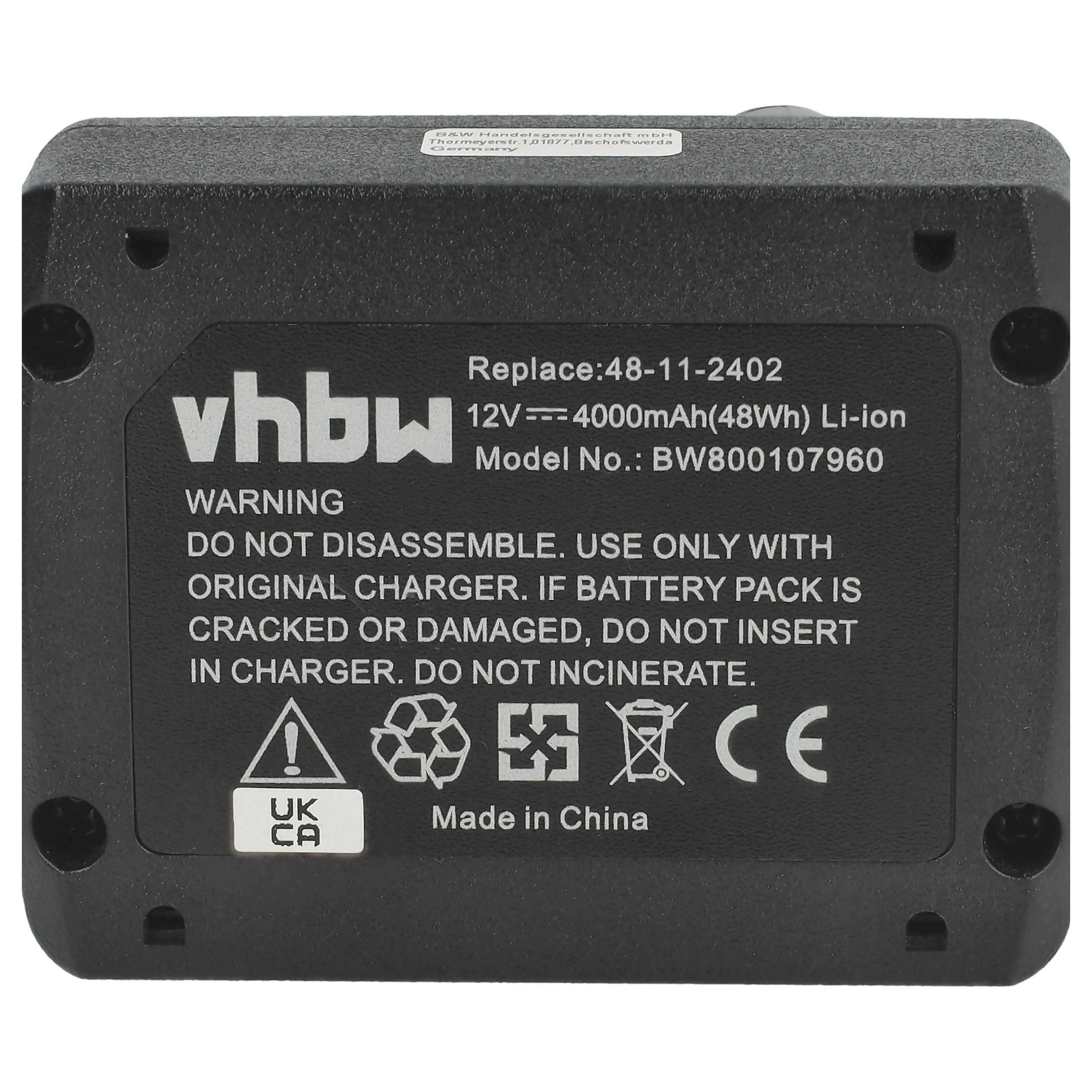 vhbw Akku kompatibel mit AEG / Milwaukee M12 BDDX-202X, M12 BDDXKIT-202X, M12 BID, M12 BID-0 Elektrowerkzeug (4000 mAh, Li-Ion, 12 V)