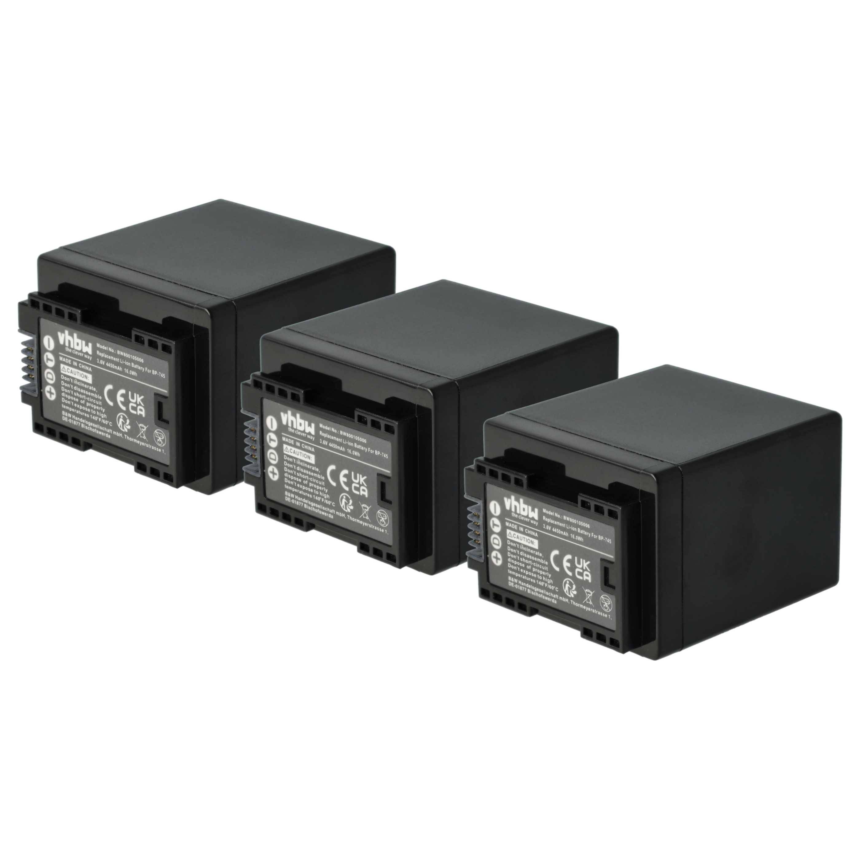 vhbw 3x Akku kompatibel mit Canon iVIS HF R62 | Videokamera Camcorder + Infochip (4450 mAh, 3,6 V, Li-Ion)