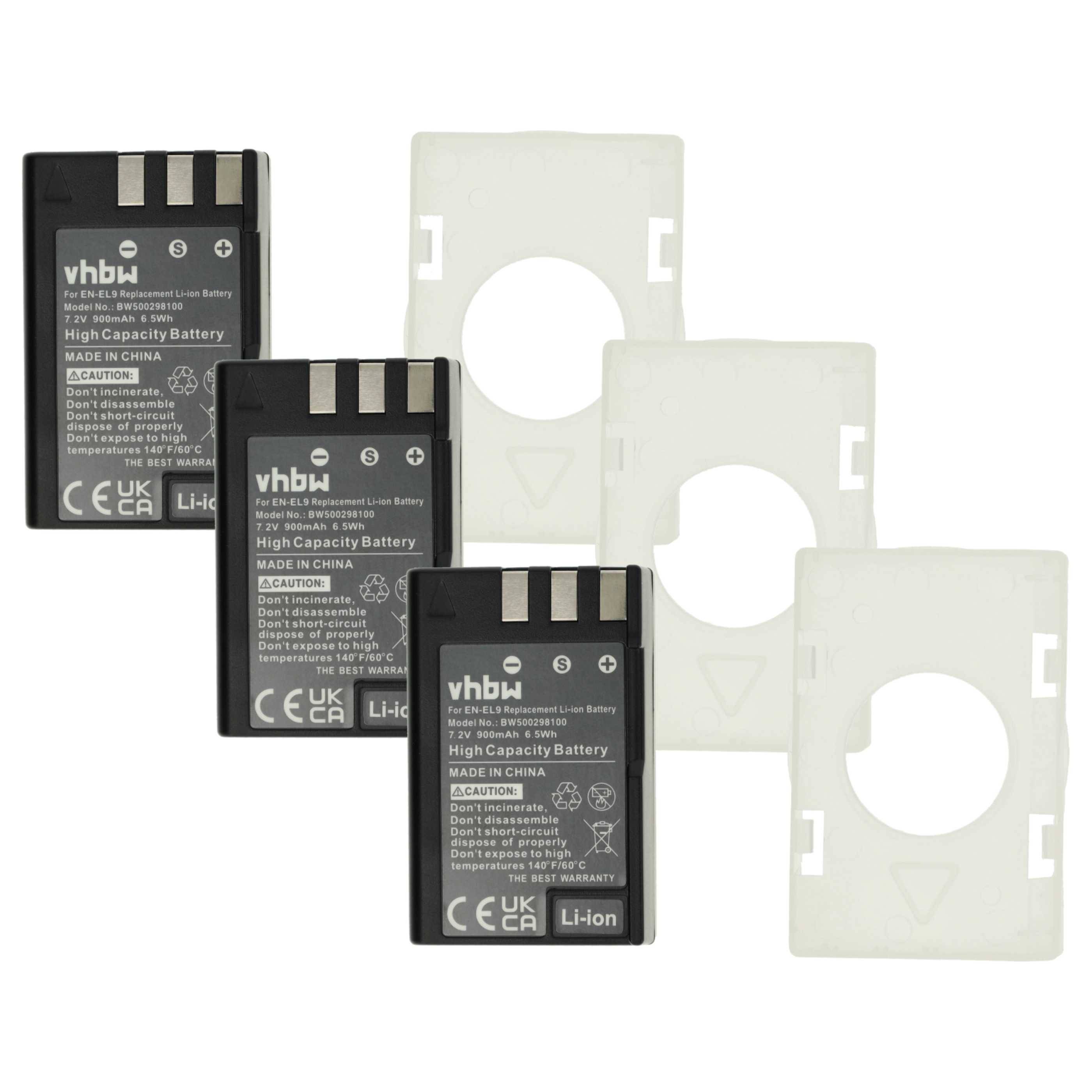 vhbw 3x Akku kompatibel mit Nikon D3000, D40, D40x, D5000, D60 Kamera (900 mAh, 7,2 V, Li-Ion)