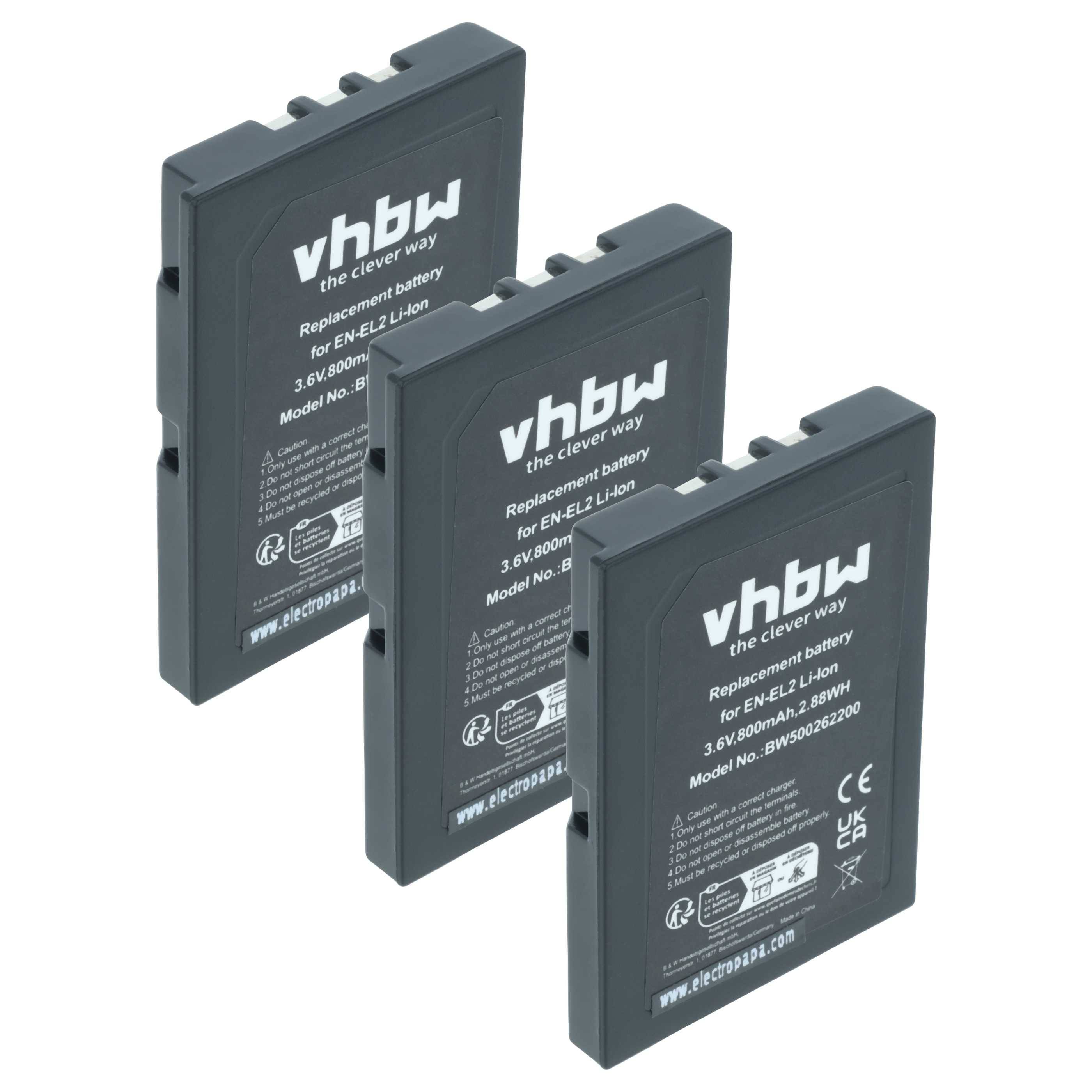 vhbw 3x Akku kompatibel mit Nikon Coolpix 3500, 2500, SQ Kamera (800 mAh, 3,6 V, Li-Ion)