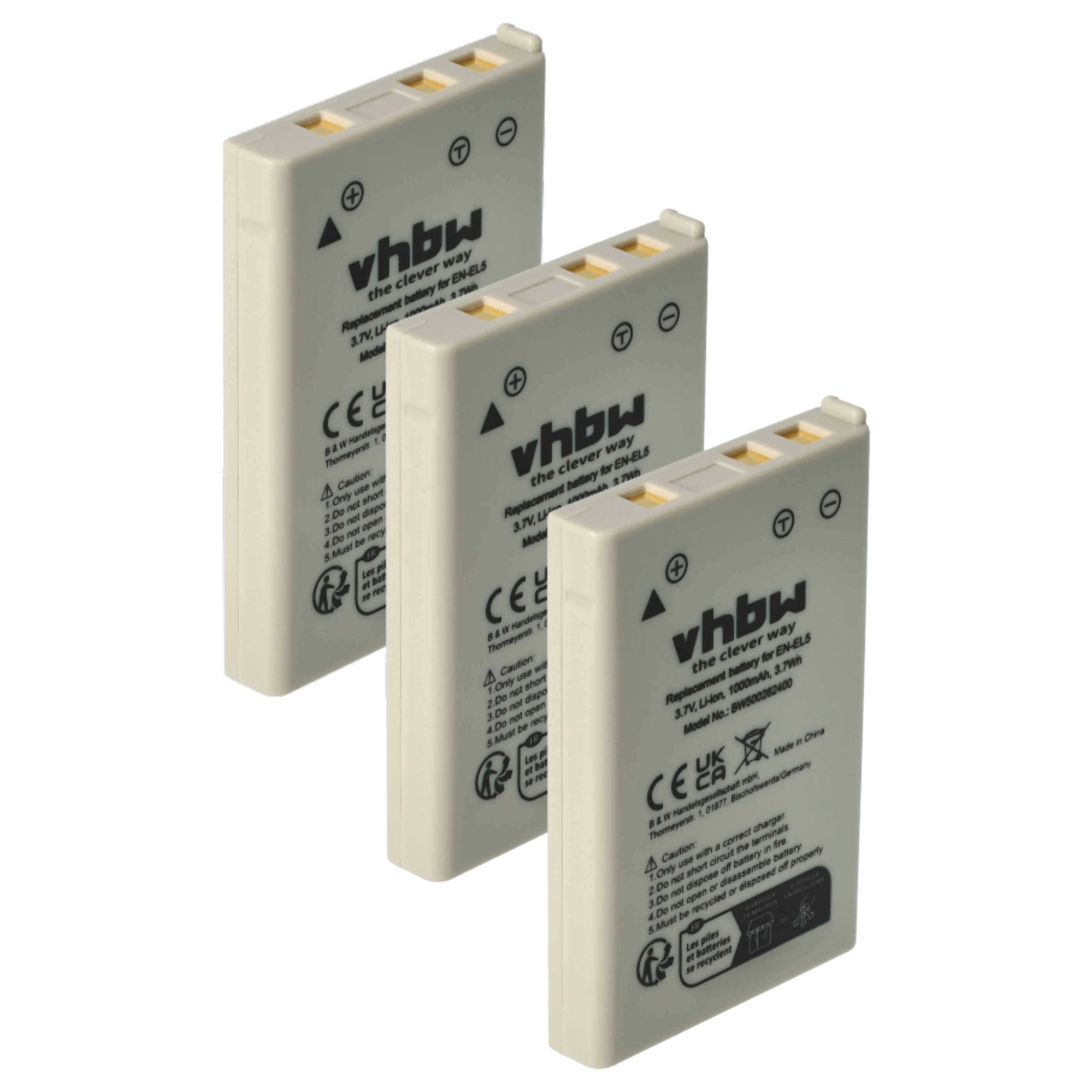 vhbw 3x Akku Ersatz für Nikon EN-EL5 | für Kamera (1000 mAh, 3,6 V, Li-Ion)