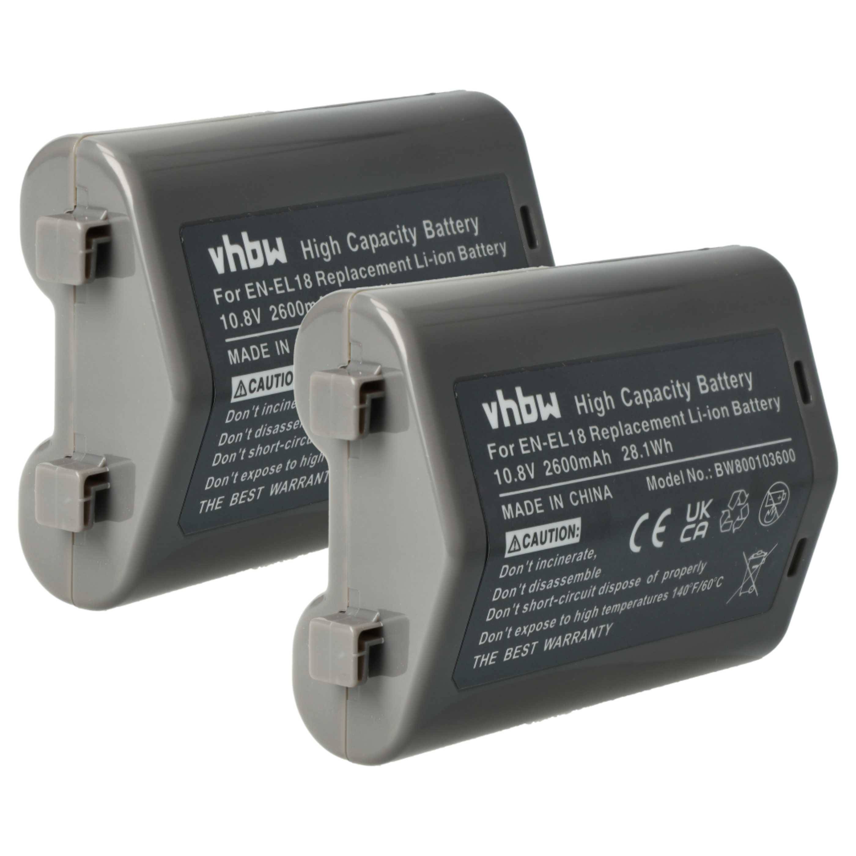 vhbw 2x Akku kompatibel mit Nikon D4, Z9 Kamera (2600 mAh, 10,8 V, Li-Ion), Infochip