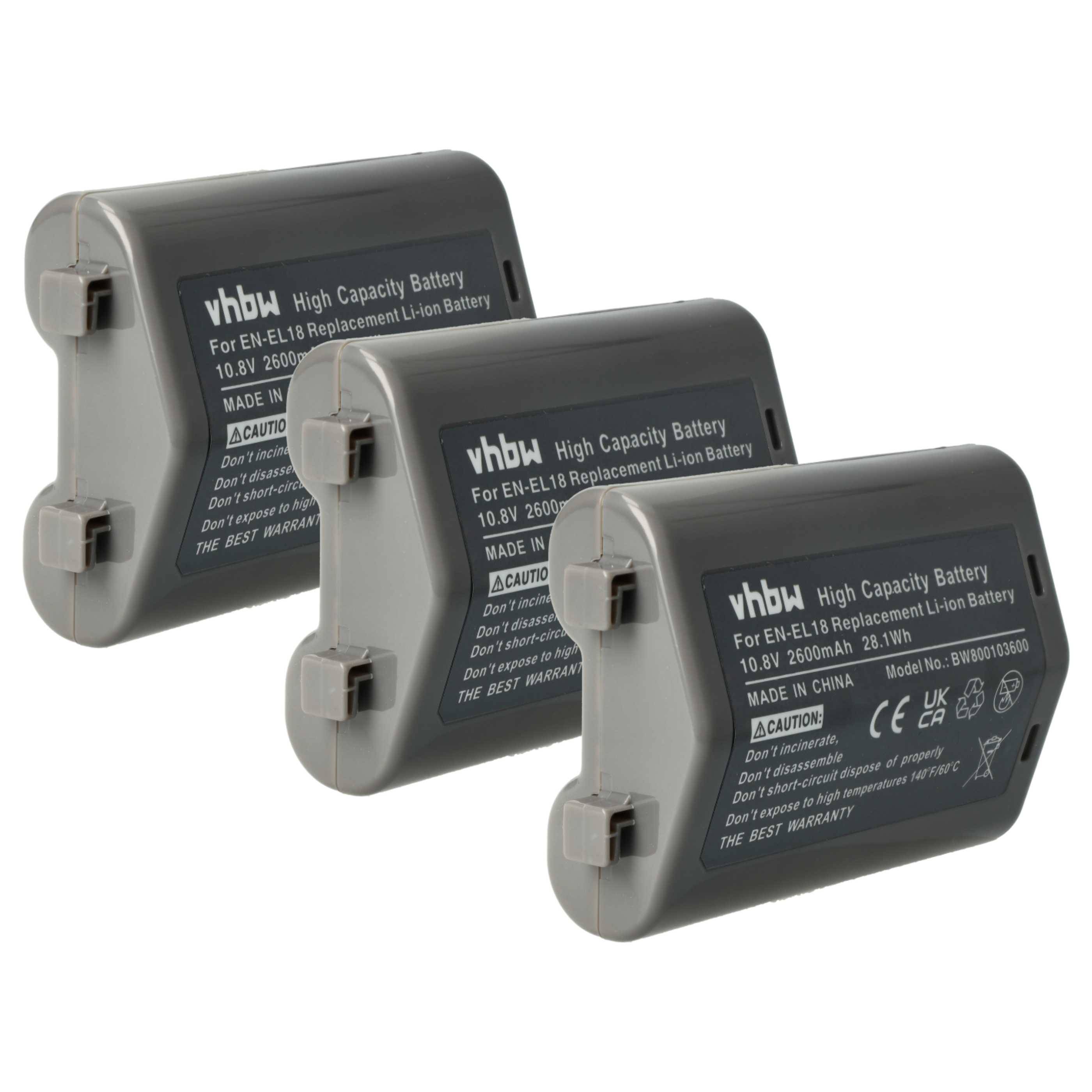 vhbw 3x Akku kompatibel mit Nikon D4, Z9 Kamera (2600 mAh, 10,8 V, Li-Ion), Infochip